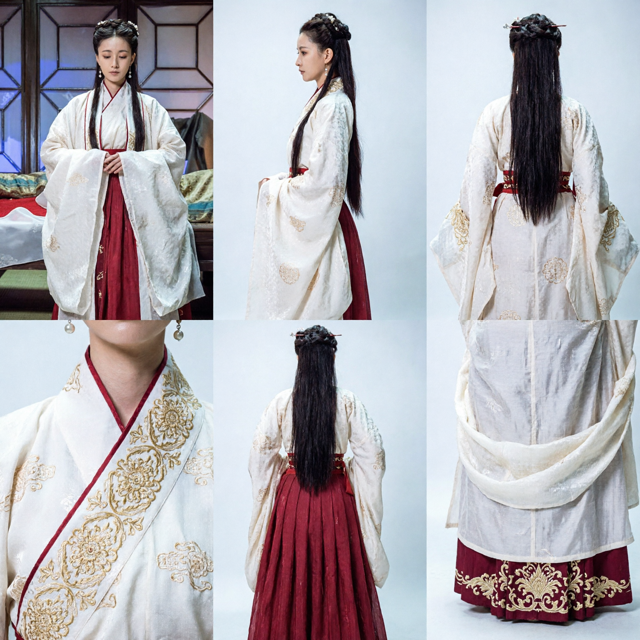 Costume traditionnel chinois Hanfu pour femmes - Vêtement ancien de la dynastie Ming - Ensemble jupe rouge et veste blanche pour cosplay - Asian Costume
