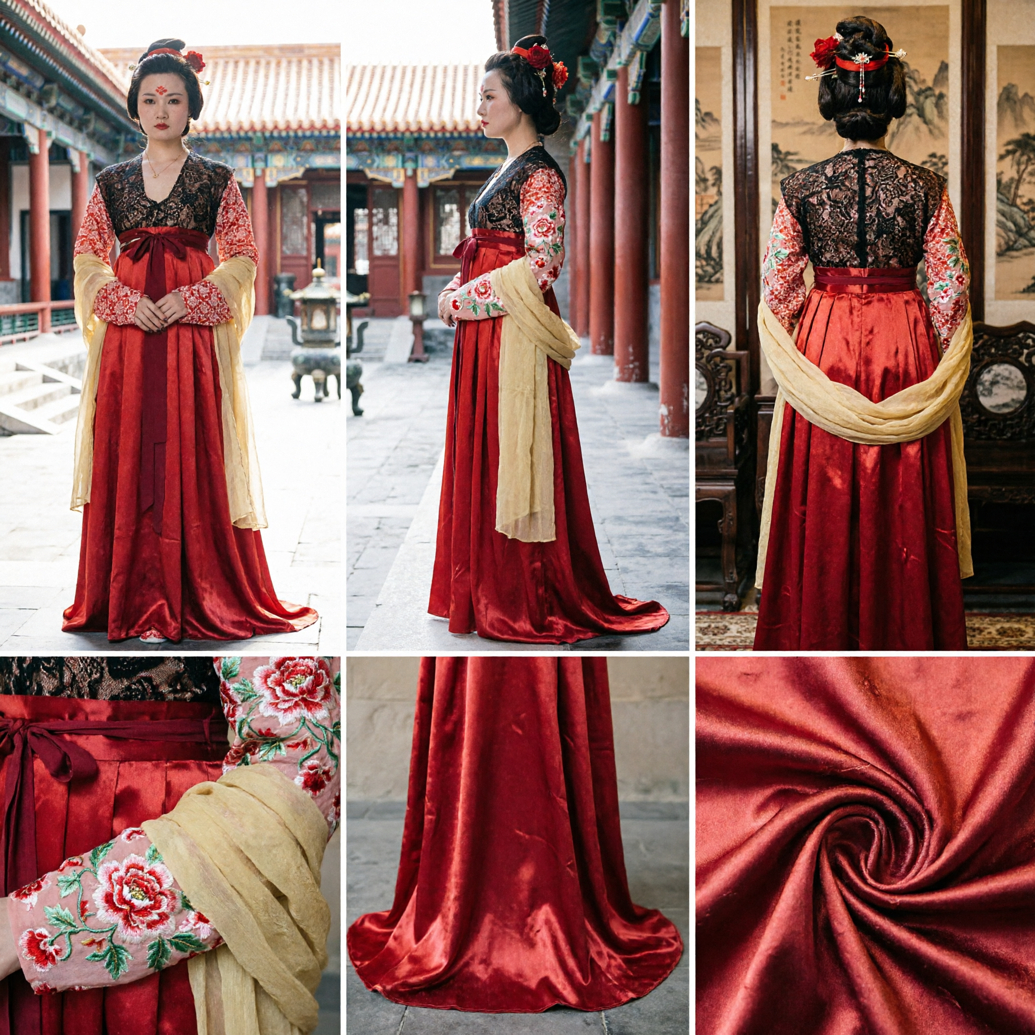 Tradycyjny Chiński Kostium Damy Dworskiej z Dynastii Tang, Czerwona Suknia Hanfu, Starożytne Ubranie dla Kobiet na Występy - Asian Costume