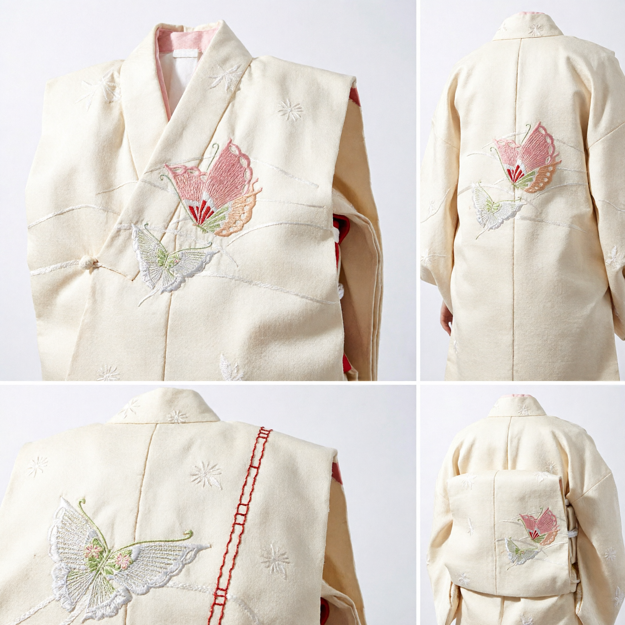 Традиционный китайский кремовый шелковый пояс для ханьфу с розовой вышивкой бабочек, элегантный аксессуар для костюма для женщин - Asian Costume