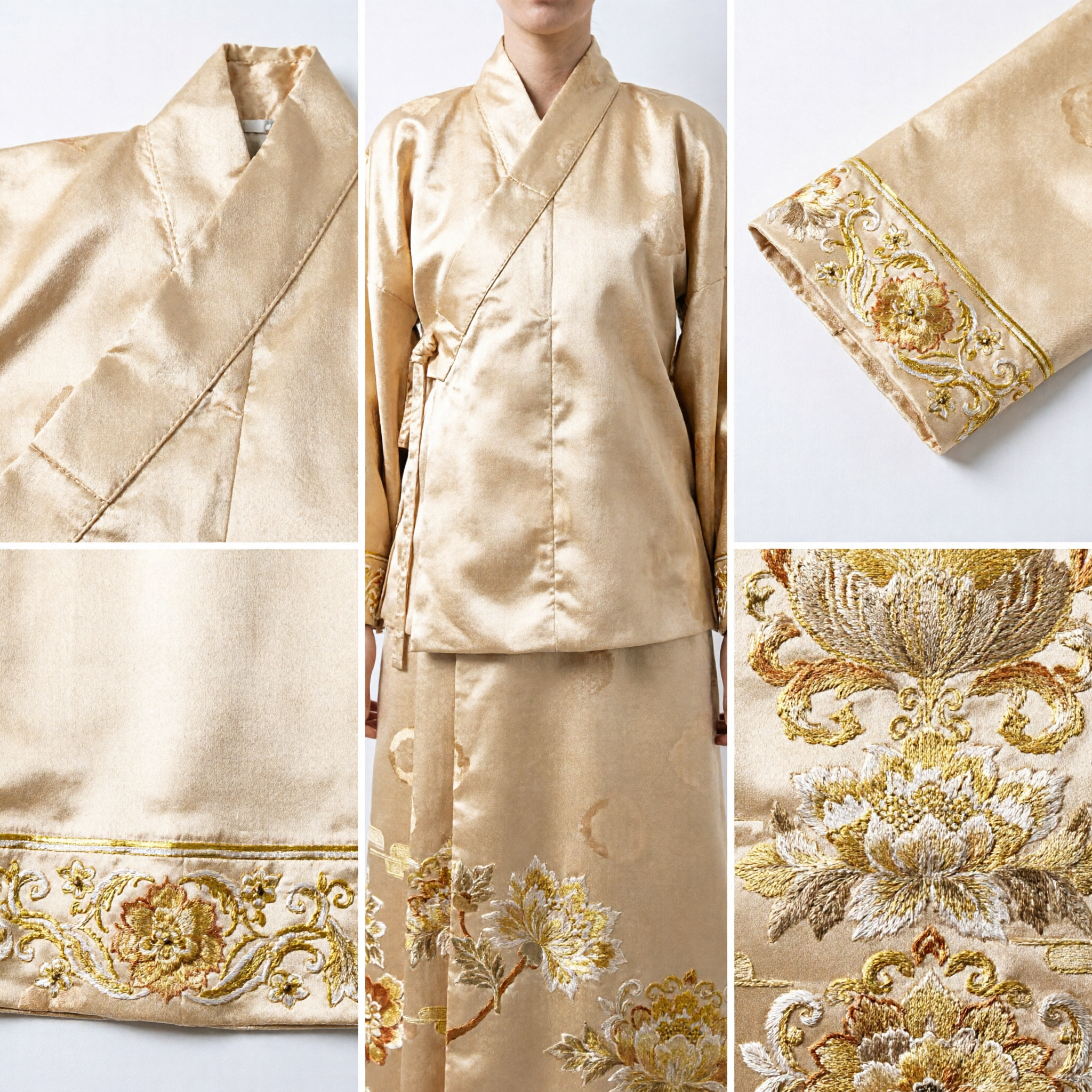 Chinese Traditionele Gouden Bladeren Patroon Zijden Brokaatstof voor Hanfu Qipao Kledingmaak Materiaal - Asian Costume