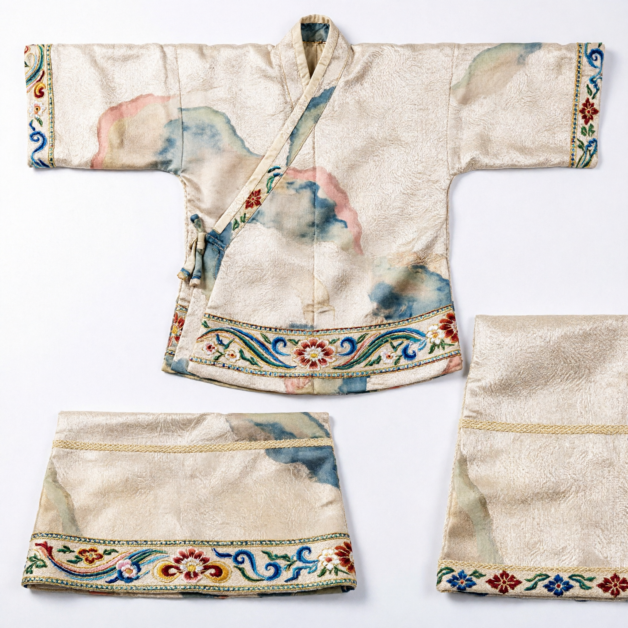 Classical Chinese Hanfu Accessories Cream Brocade Long Scarf Pibo for Women Traditional Costume - Asian Costume