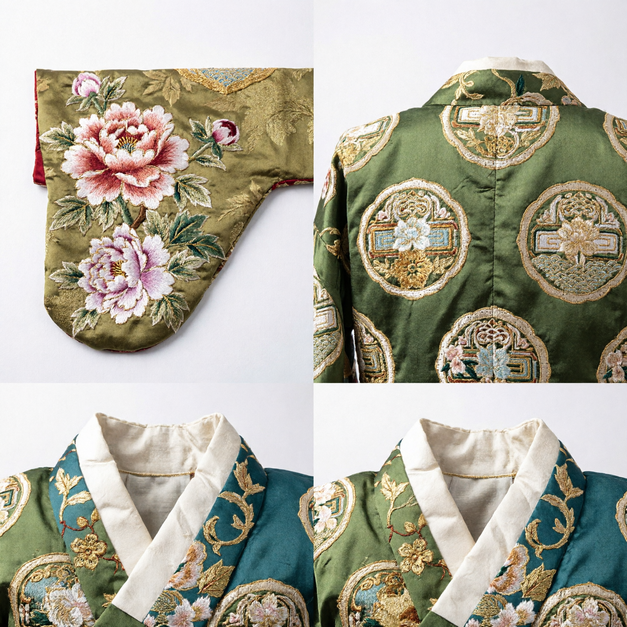 꽃과 부채 패턴의 전통 아시아 금색 브로케이드 원단 롤, 기모노 한푸 의상 제작용 - Asian Costume