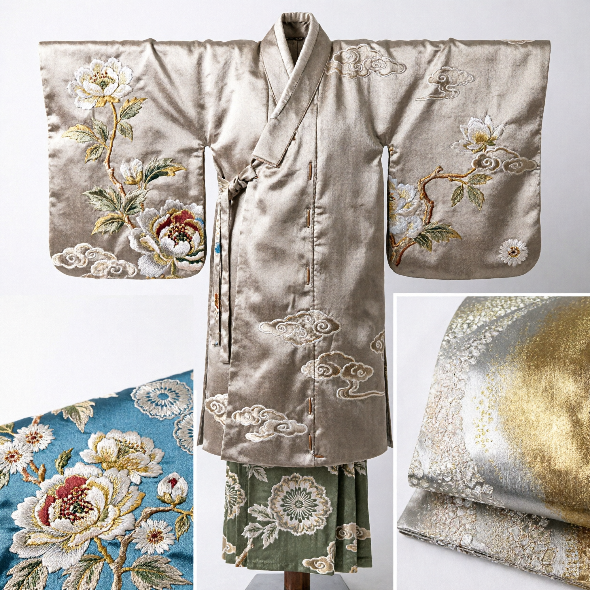 전통 아시아 금색 은색 그라데이션 브로케이드 원단 롤, 기모노 한푸 치파오 의상 DIY 재봉용 - Asian Costume