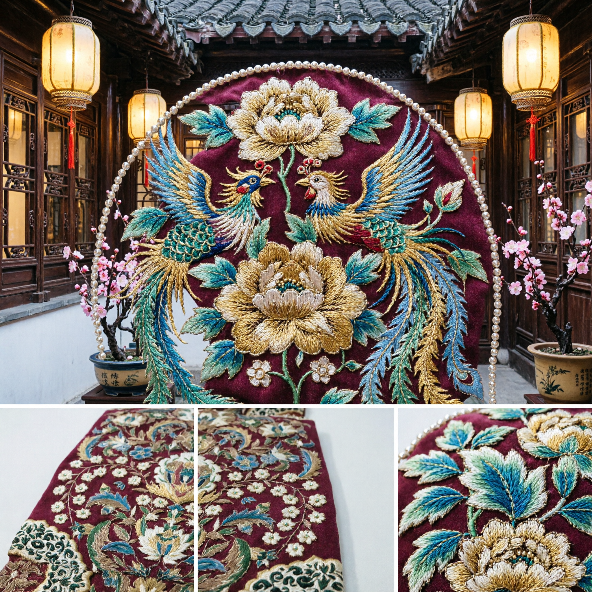 전통 중국식 한푸 자수 페이젠 숄 - 여성 공연 및 문화 행사용 고전 복식 액세서리 - Asian Costume