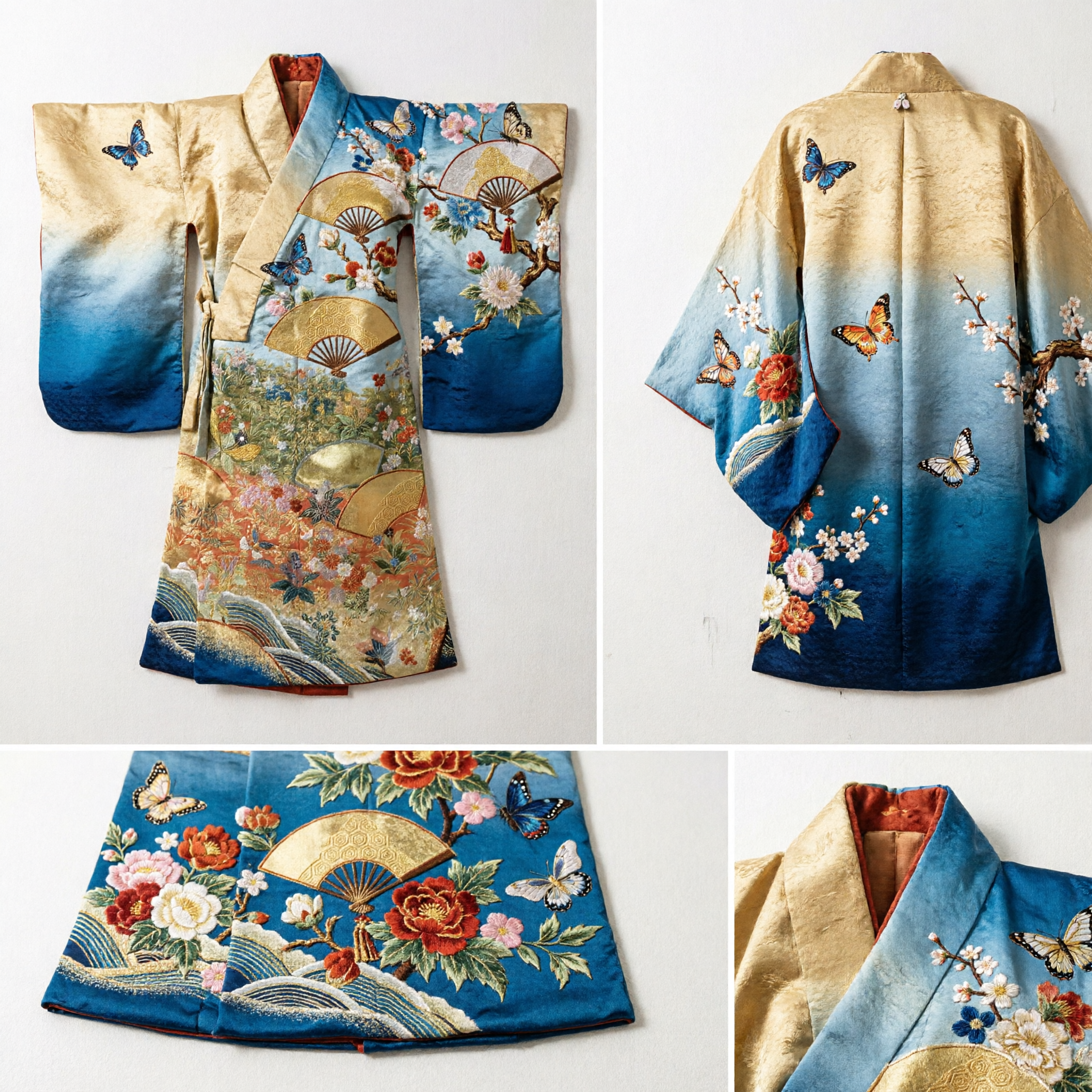 Японская золотая парчовая ткань с веерами и цветочным принтом для пояса оби кимоно и создания костюмов - Asian Costume