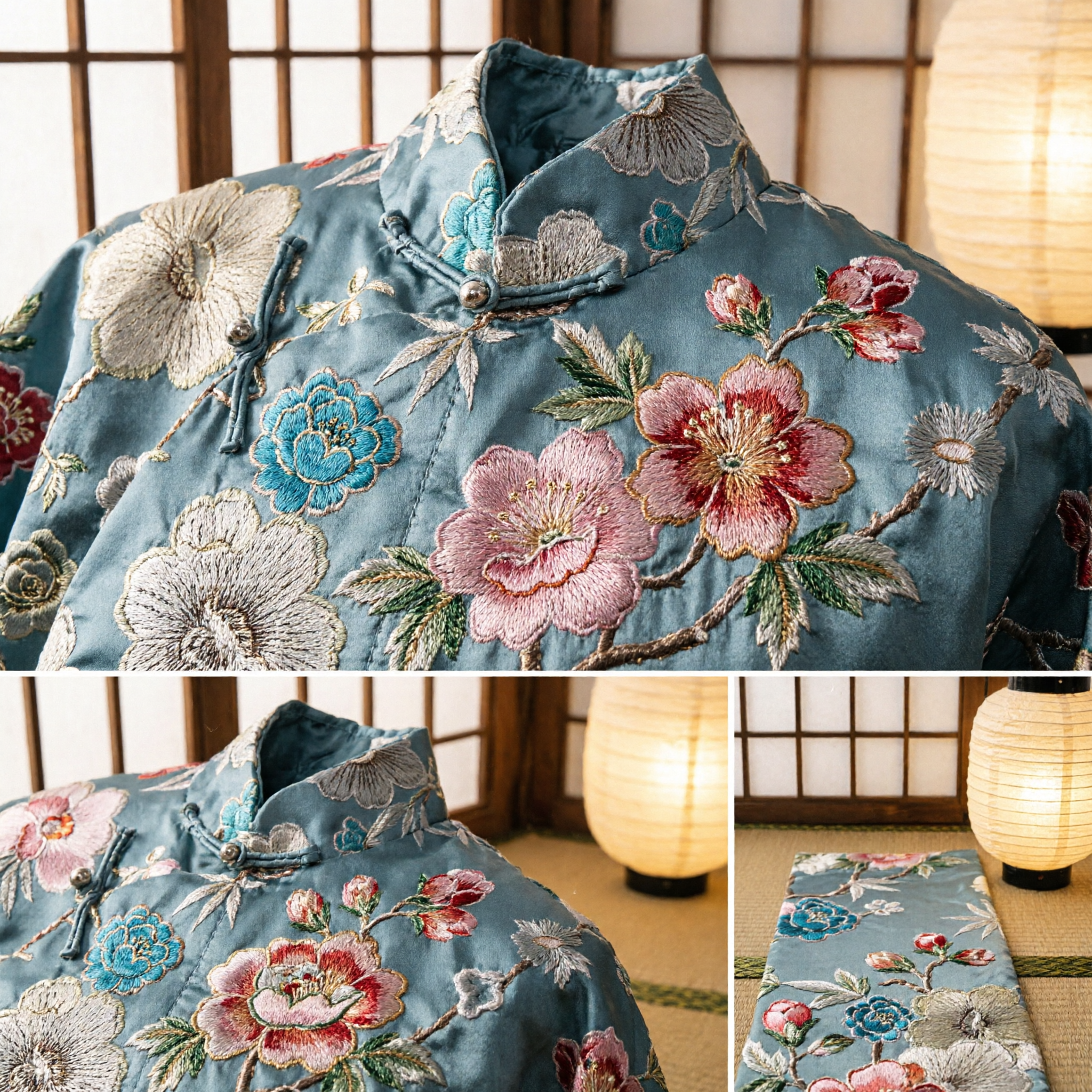 Traditionelles chinesisches Brokatband mit floralem Jacquard-Besatz für Hanfu- und Qipao-Kostüme, DIY-Nähprojekte - Asian Costume