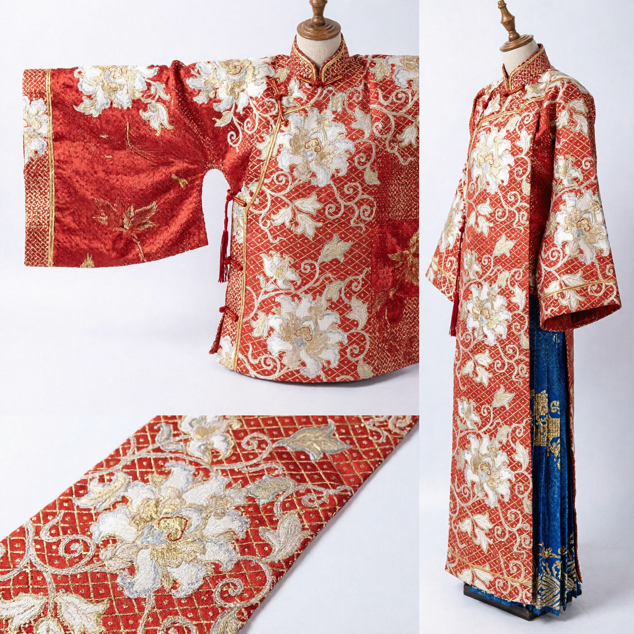 Traditional Chinese Red Gold Floral Brocade Sash Belt for Hanfu Wedding Festival Costume Accessory - Asian Costume