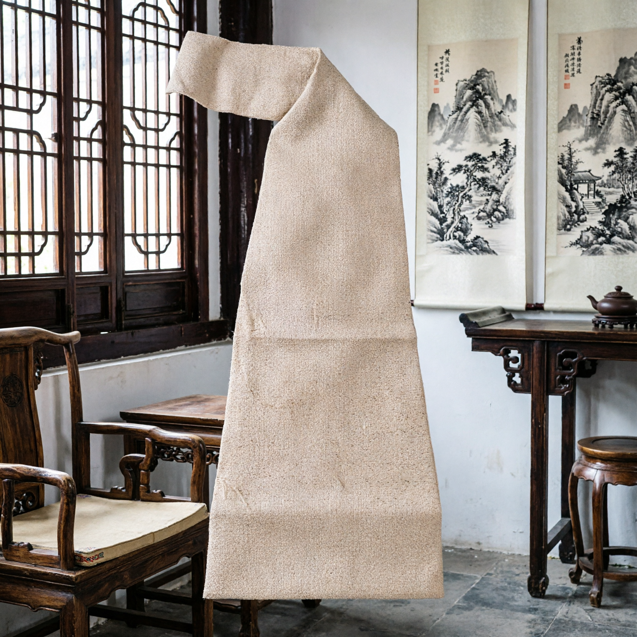 Elegante beige traditionelle chinesische Krawatte für Hanfu und Tang-Anzug, Herren-Accessoire für formelle Anlässe - Asian Costume