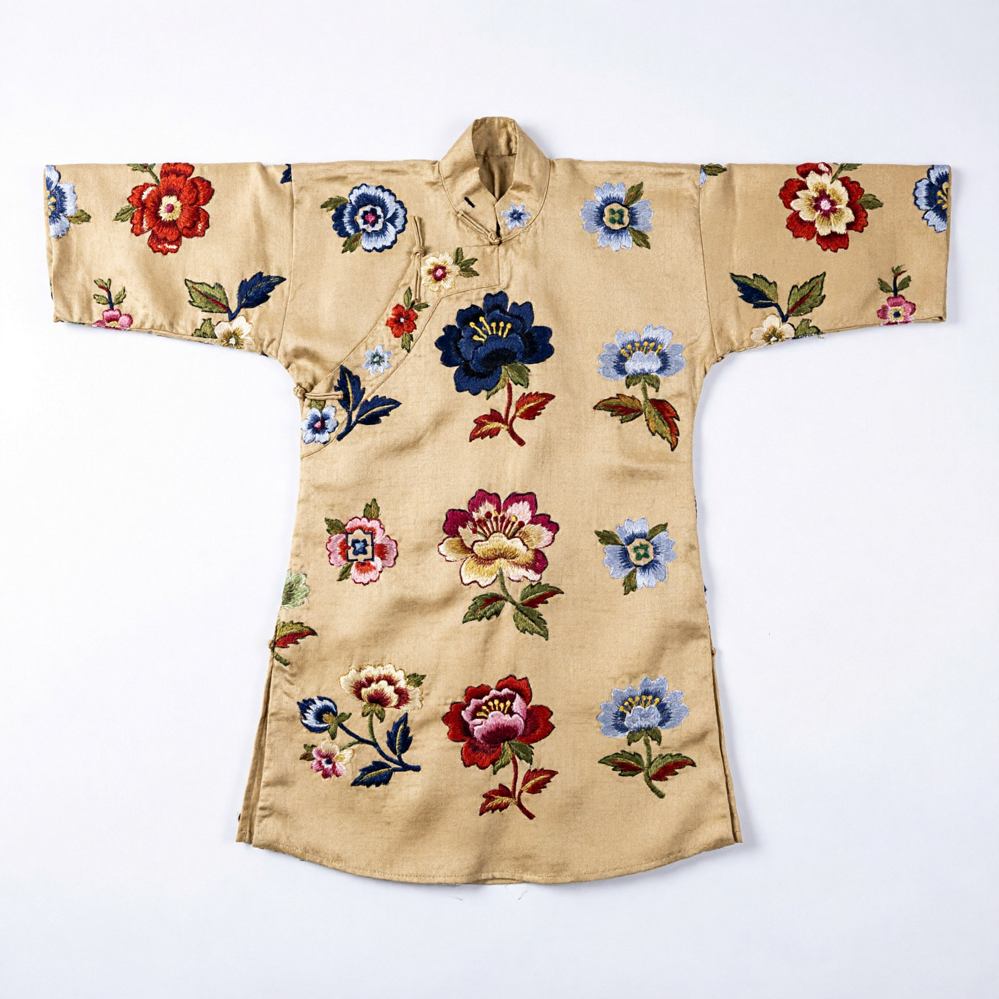 Traditionele Chinese gouden zijden brokaatstof met geluksbloempatronen voor Hanfu en Qipao kostuum maken - Asian Costume