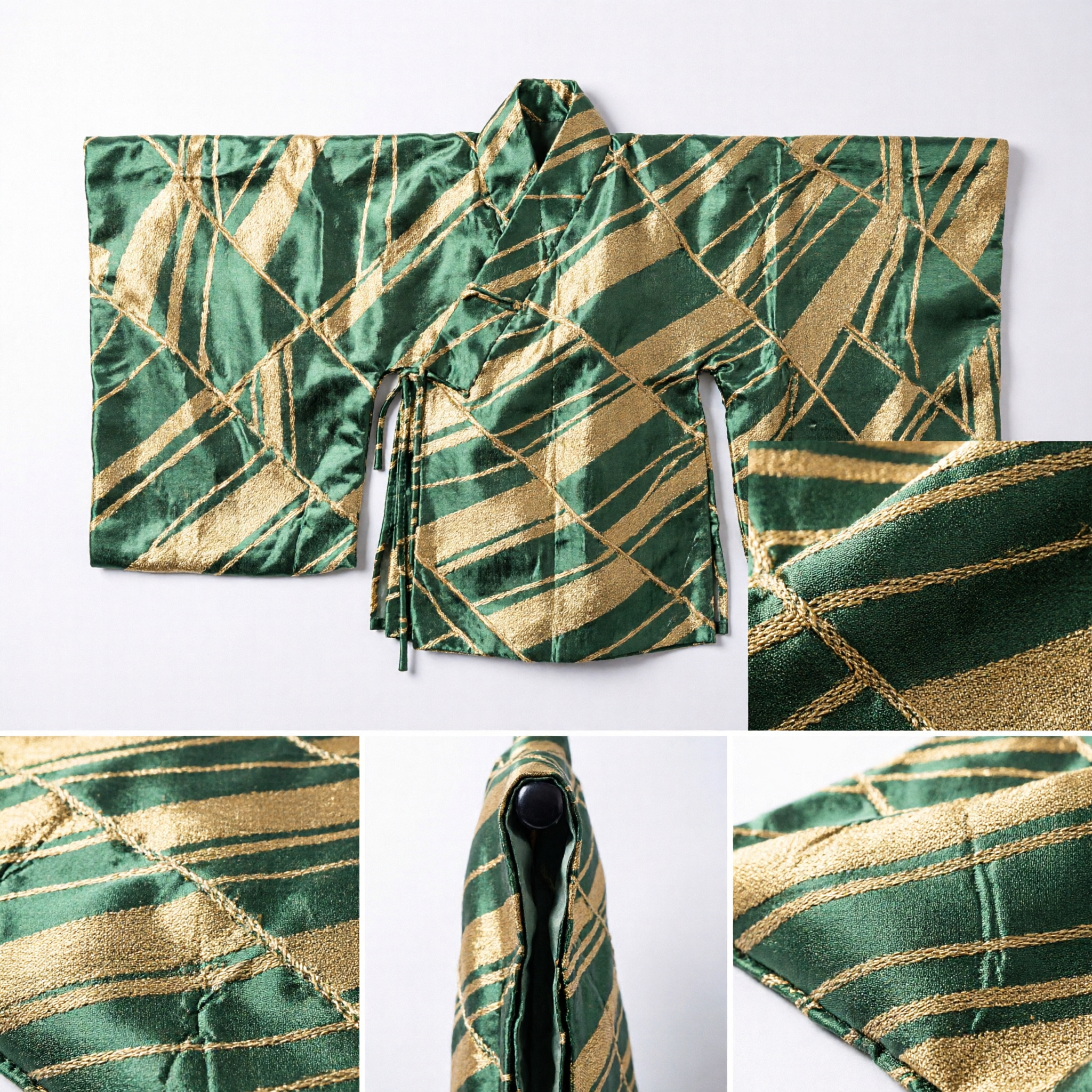 Traditional Chinese Green Gold Brocade Fabric Silk Material for Hanfu Cheongsam Costume DIY Sewing - Asian Costume