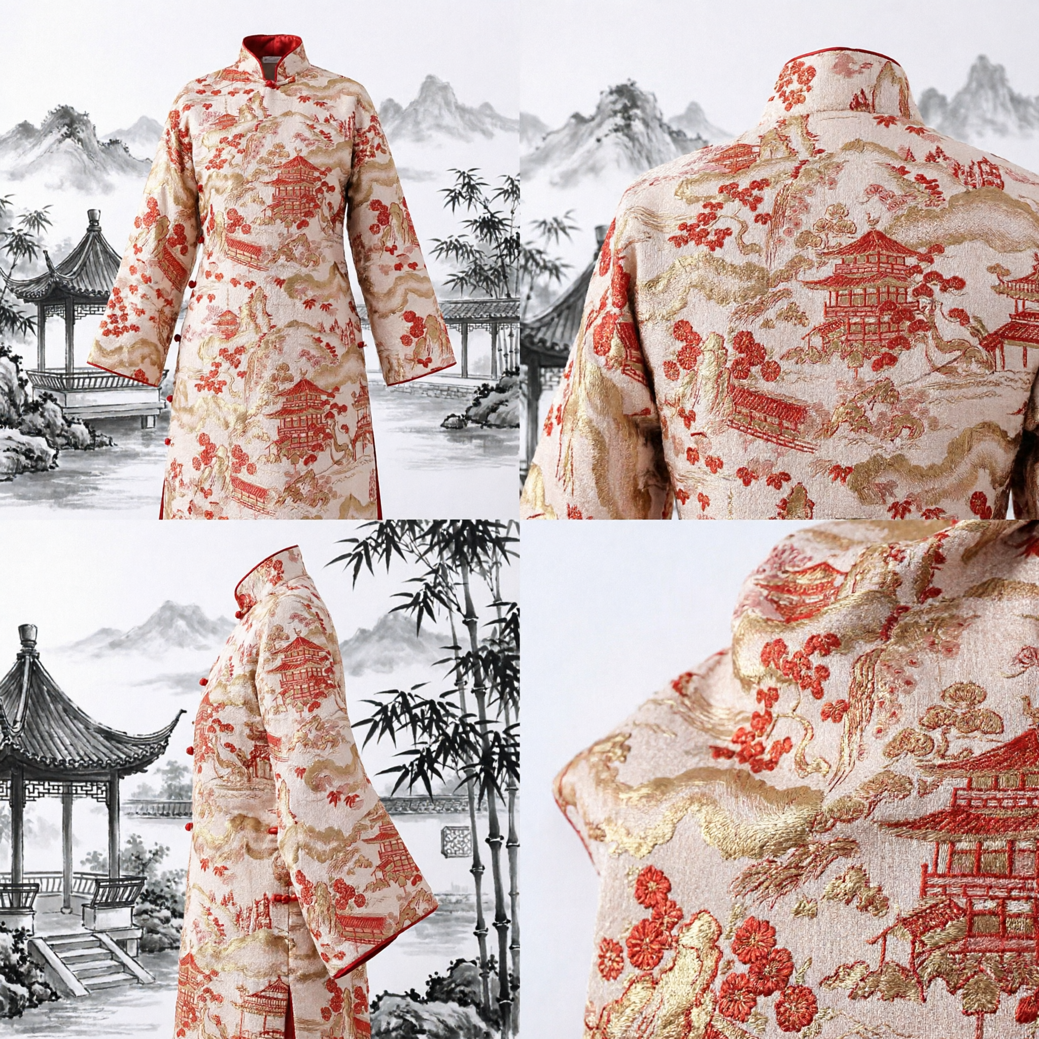Traditionele Japanse Kimono Obi Sjerp Brokaat met Pagode en Den Patroon voor Formele Gelegenheden - Asian Costume