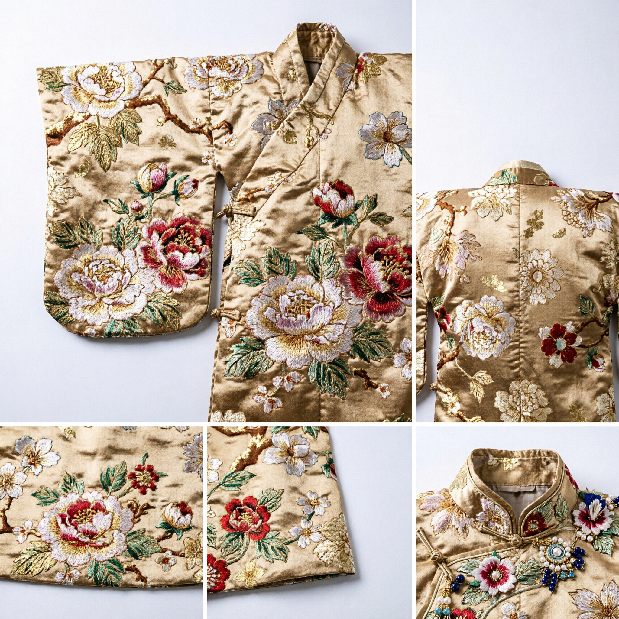 Klassiek Chinees zijden brokaat met gouden bloemmedaillonpatroon voor traditionele Hanfu en Qipao op maat - Asian Costume
