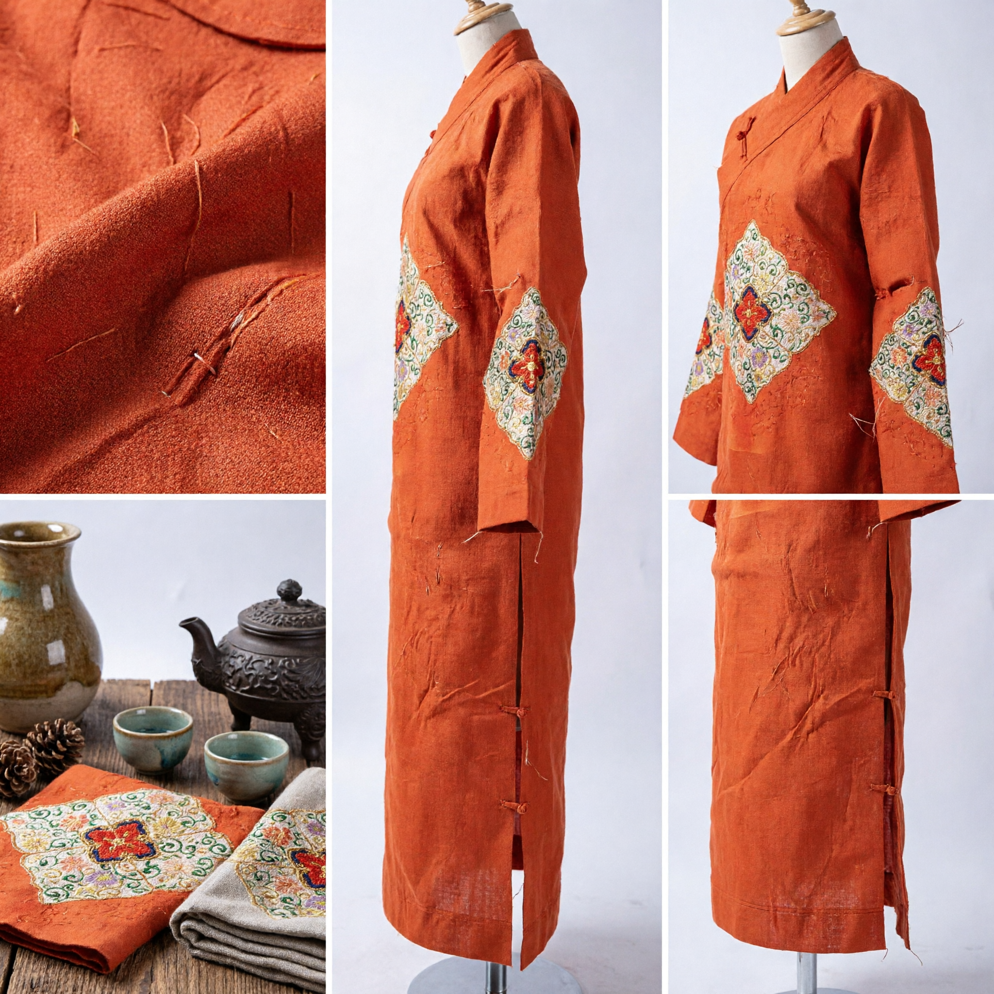 Traditionelle chinesische orange bestickte Seidenschärpe, Schal für Hanfu-Kostüm, Hochzeitsfeier und Auftritte - Asian Costume