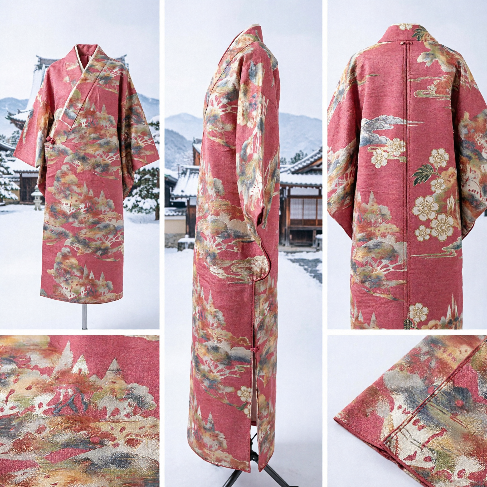 산수 패턴의 분홍색 브로케이드 원단 허리띠, 한푸 액세서리 및 DIY 의상 제작용 - Asian Costume