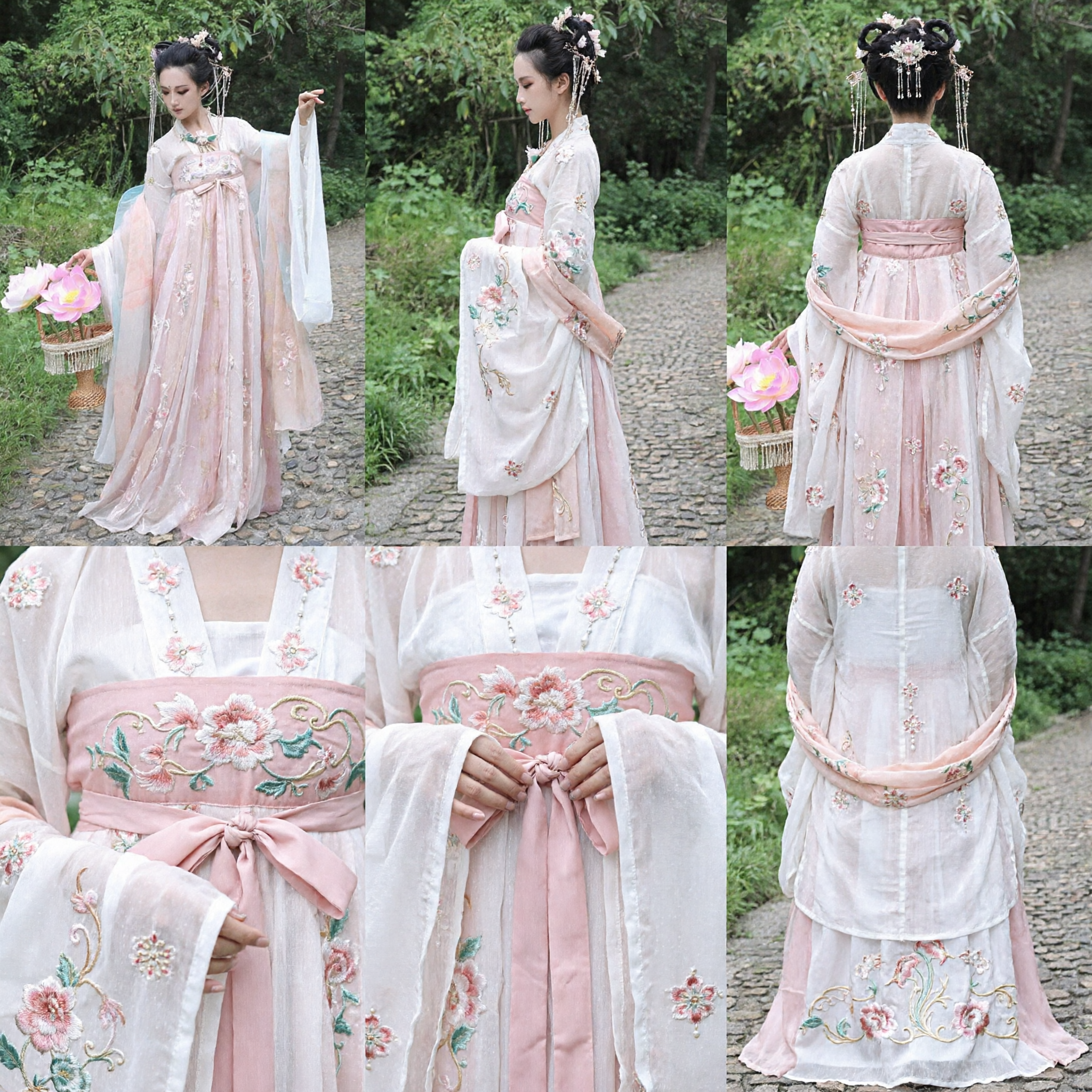 Hanfu Tradicional Chinês Estilo Dinastia Tang Vestido de Fada Rosa Bordado Traje Antigo para Mulheres - Asian Costume