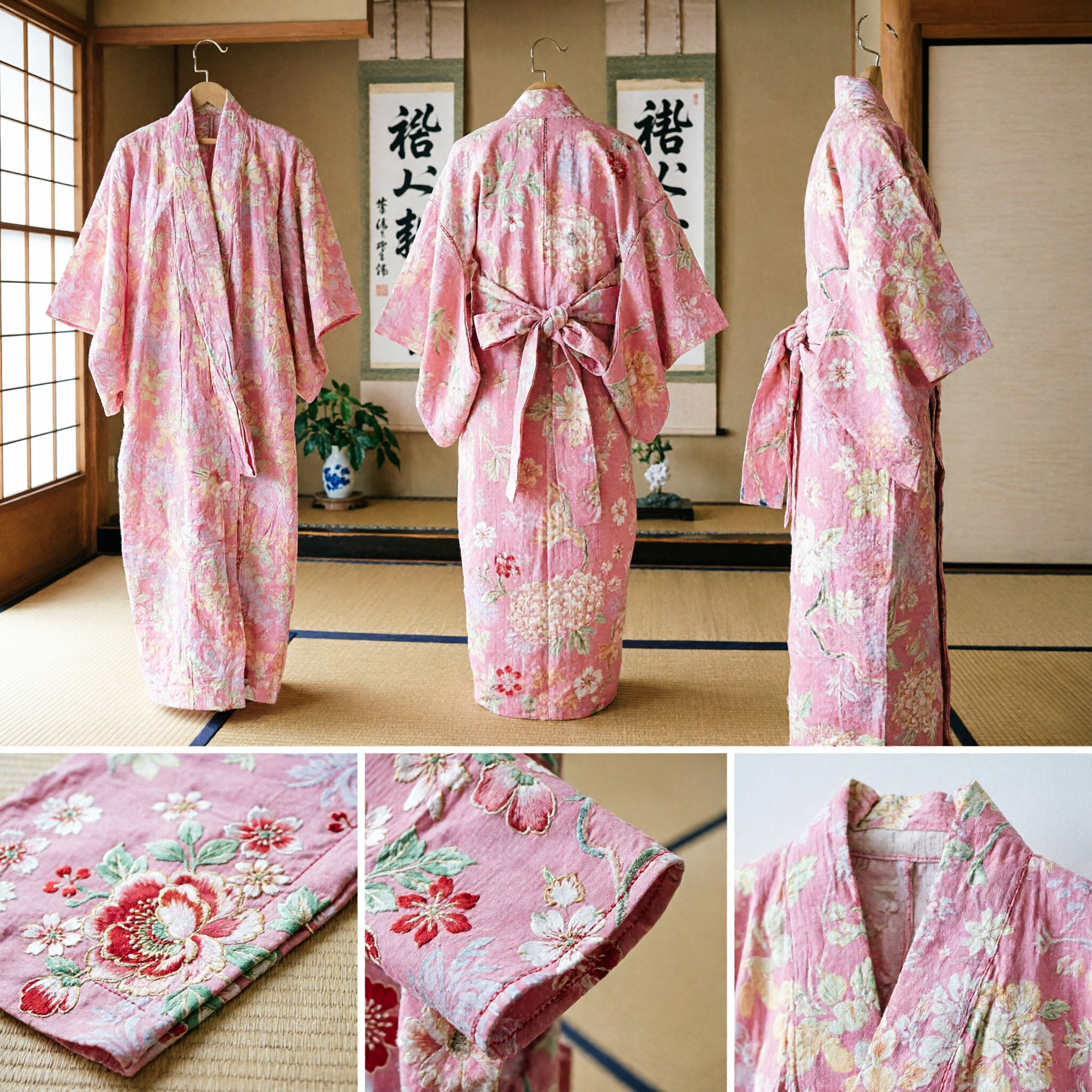 Traditionelles rosa blumiges japanisches Yukata-Kimono-Gewand für Frauen, Sommerfest-Cosplay-Kostüm - Asian Costume