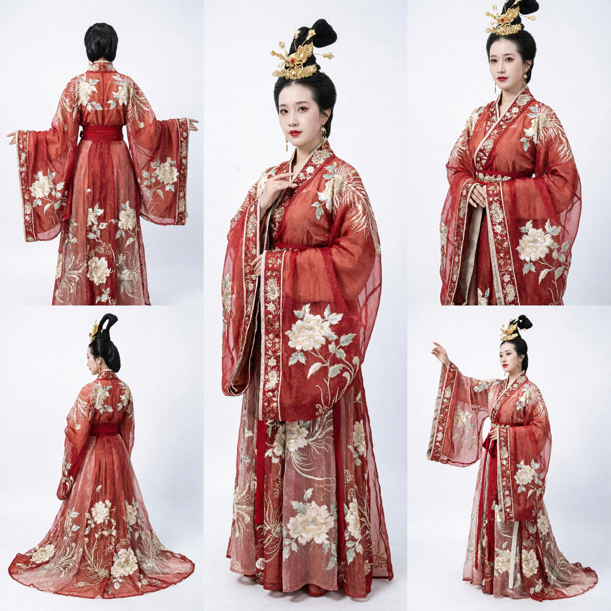 伝統的中国漢服 赤刺繍古代姫ドレス 花嫁衣裳 女性用舞台衣装 - Asian Costume