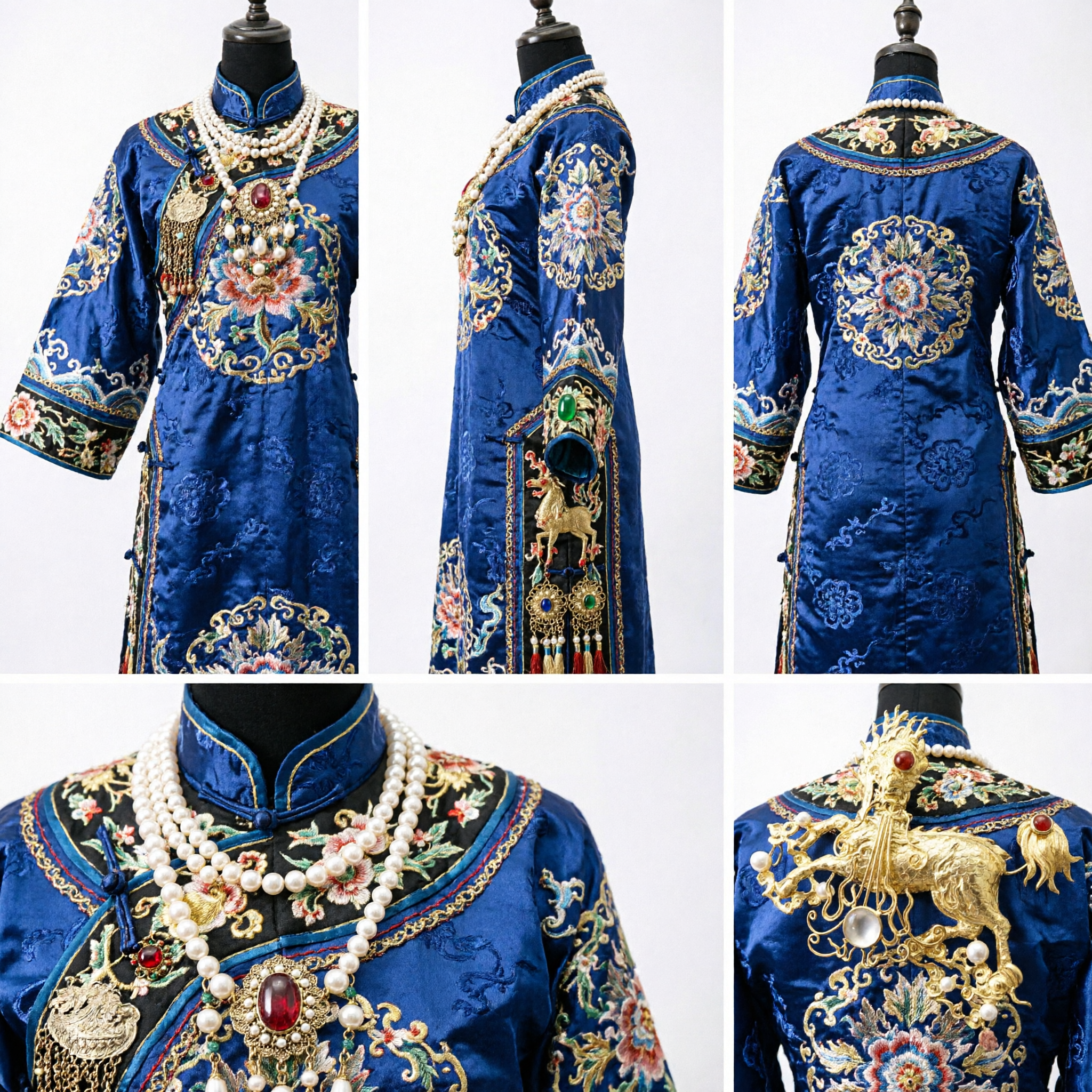 Tradycyjny chiński złoty broszka-spinka do włosów z Qilin i perłami dla kobiet Biżuteria i akcesoria do stroju ślubnego Hanfu - Asian Costume