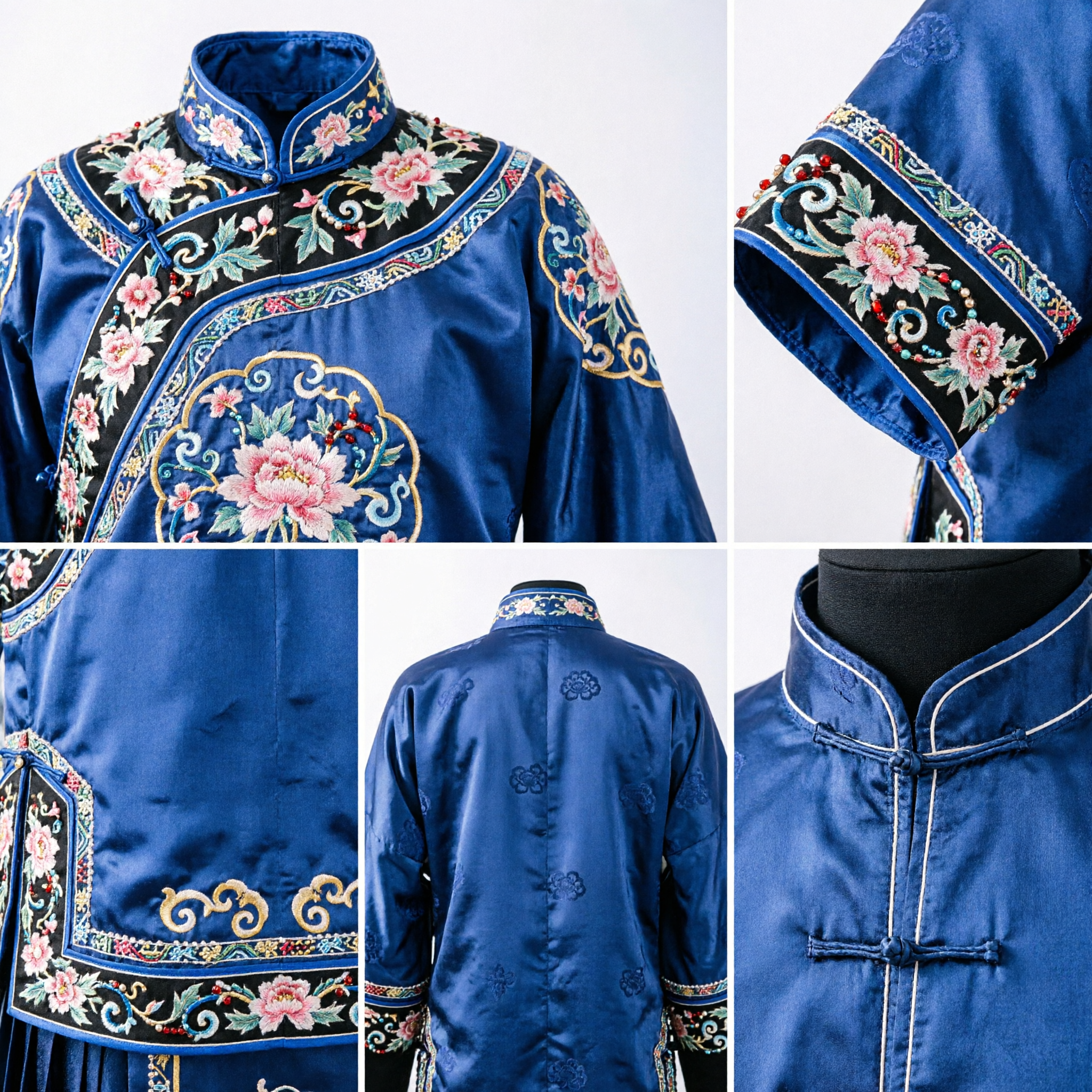 طقم إكسسوارات شعر صينية قديمة - تاج زفاف عرائسي من هانفو بالمينا الأزرق ودبابيس شعر بشرابات للنساء - Asian Costume