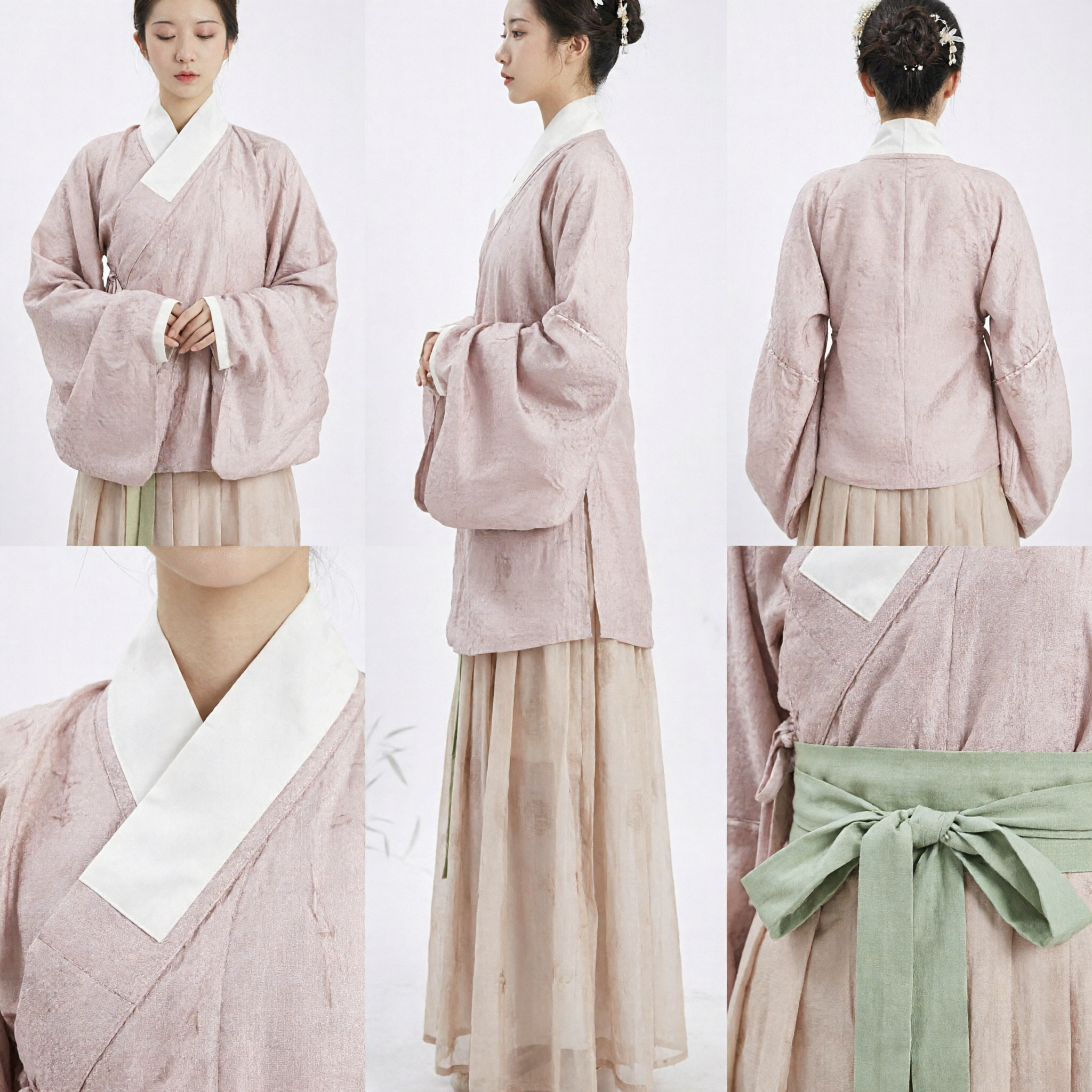 Hanfu Tradicional Chino Estilo Dinastía Ming Conjunto de Top de Cuello Cruzado Rosa y Falda Plisada para Mujer - Asian Costume