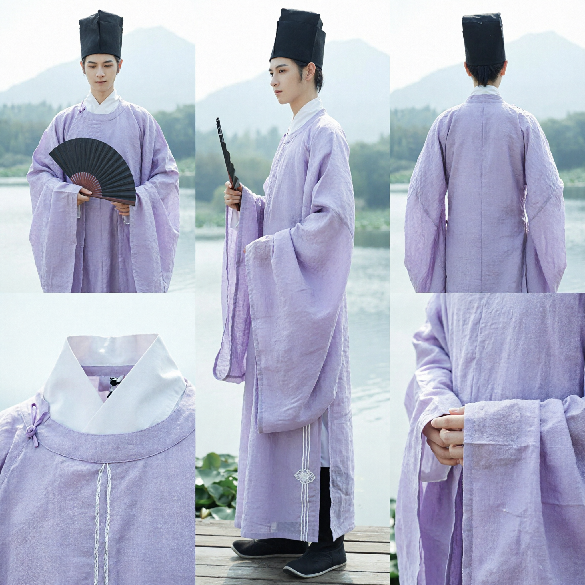 Men's Song Dynasty Hanfu Costume Light Purple Scholar Robe Ancient Official Clothing for Cosplay and Photography - Asian Costume