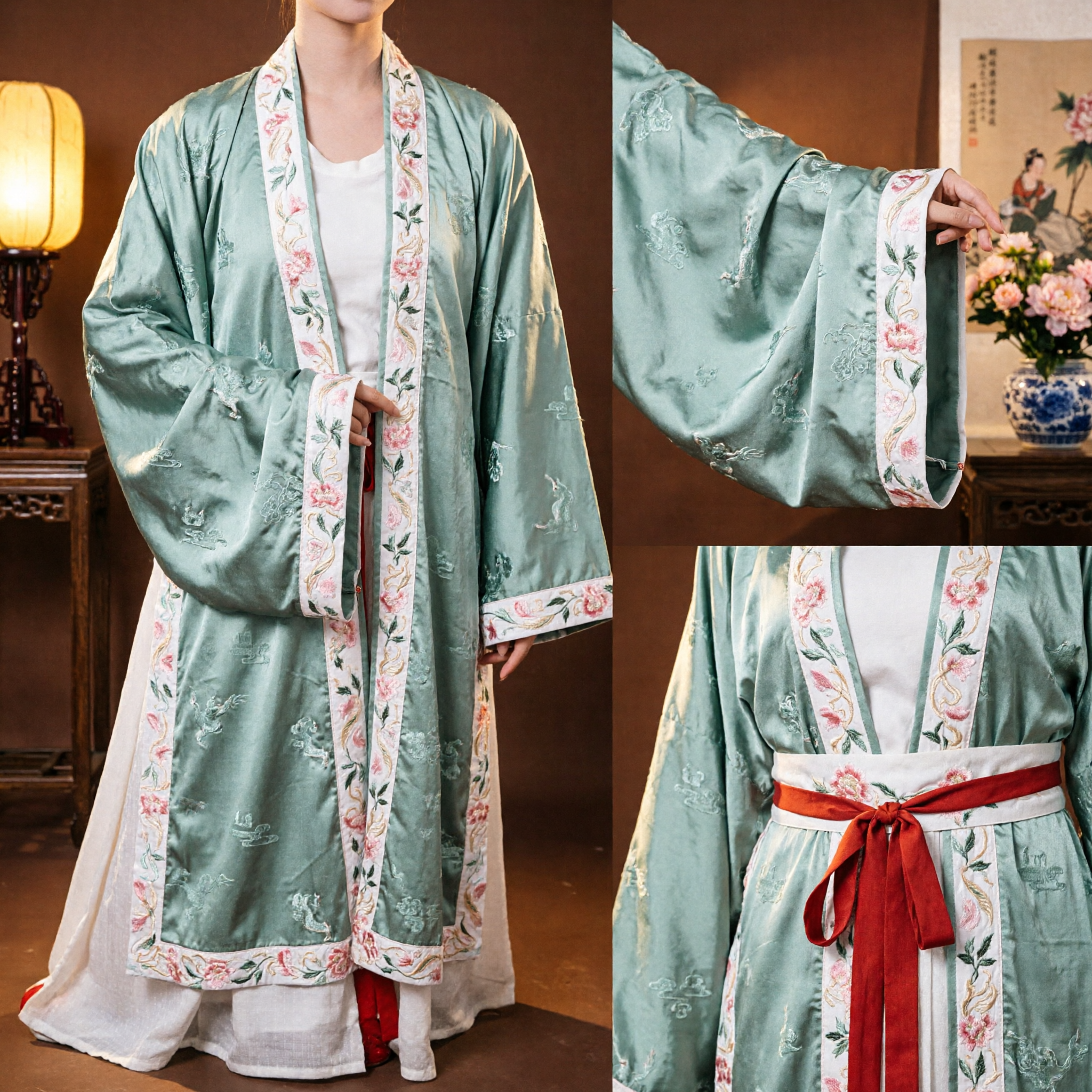 Elegant Wijze Groene Hanfu Jurk Traditioneel Chinees Oud Kostuum Bloemenborduursel voor Vrouwen Fotografie - Asian Costume