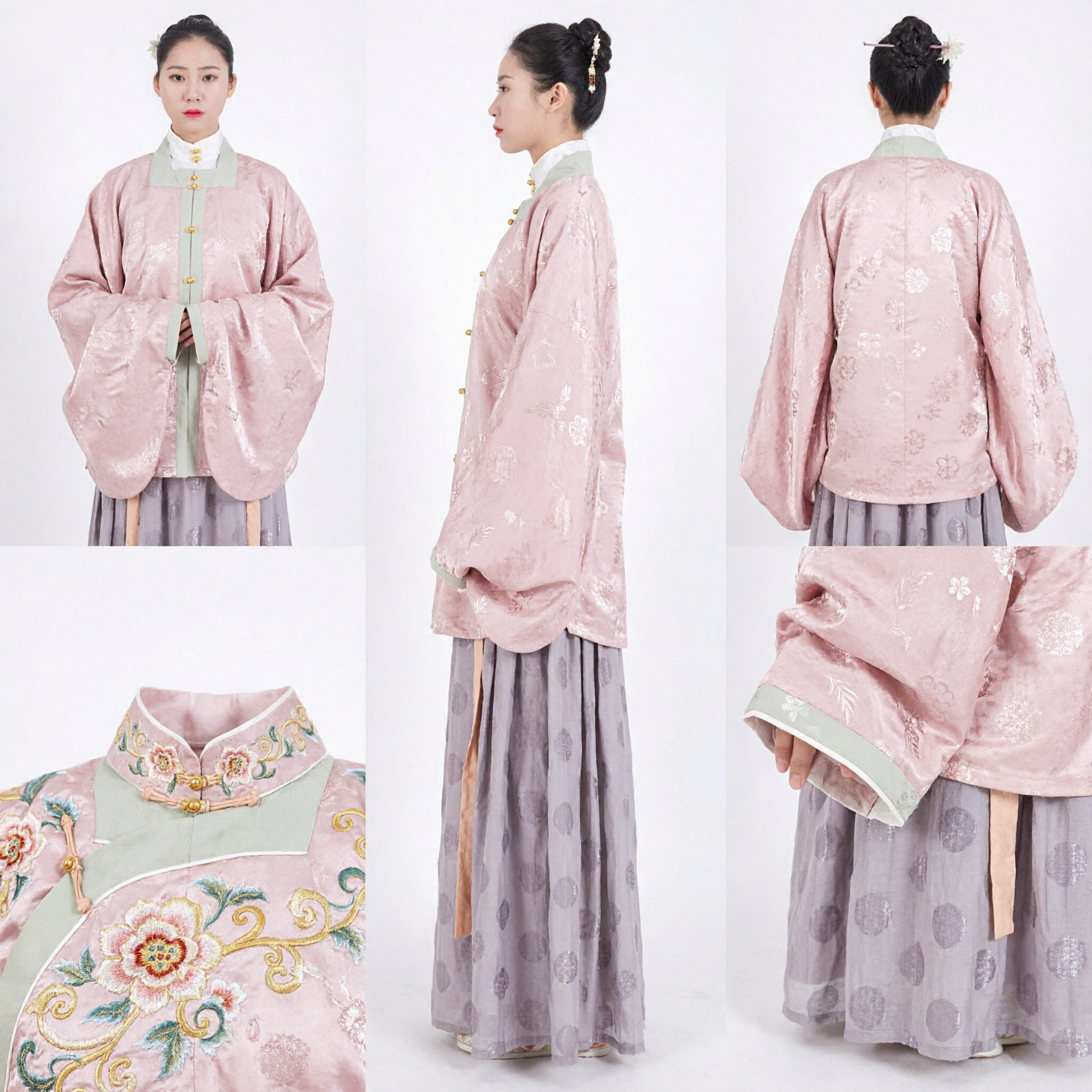 Elegante Set Hanbok Tradizionale Coreano Rosa e Grigio per Donne Costume da Cerimonia Nuziale Formale - Asian Costume