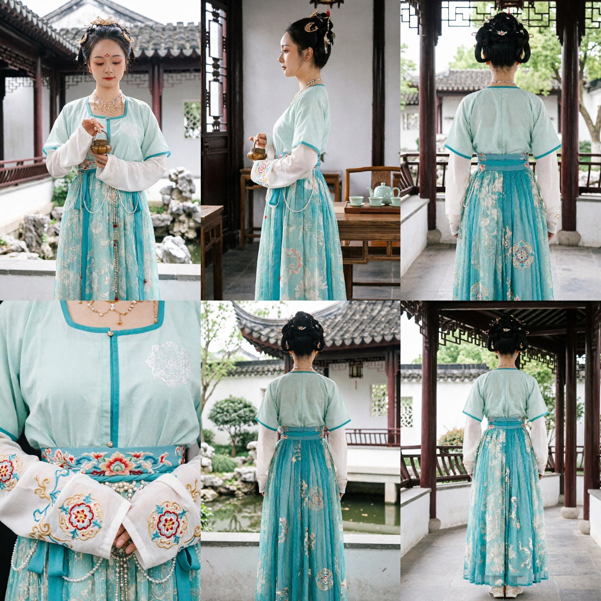 Tradycyjny Chiński Niebieski Strój Hanfu z Dynastii Tang Starożytna Suknia Damy Pałacowej dla Kobiet do Cosplayu i Fotografii - Asian Costume