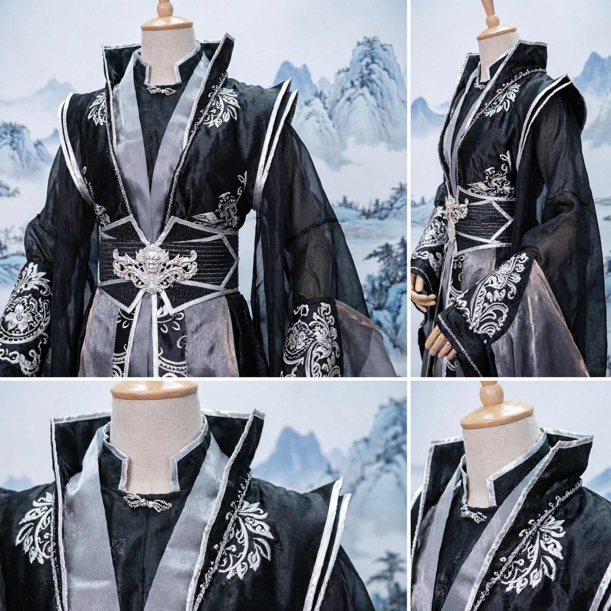 Traje de Espadachim Nobre Hanfu Antigo Chinês Preto para Homens, Robe Bordado para Cosplay Tradicional - Asian Costume
