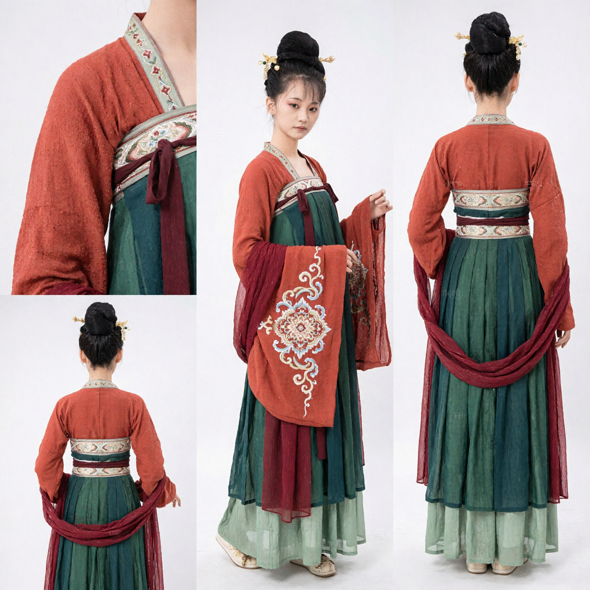 Traditioneel Chinees Tang-dynastie Hanfu Kostuum voor Vrouwen Oud Groen en Rode Jurk voor Cosplay Optreden - Asian Costume