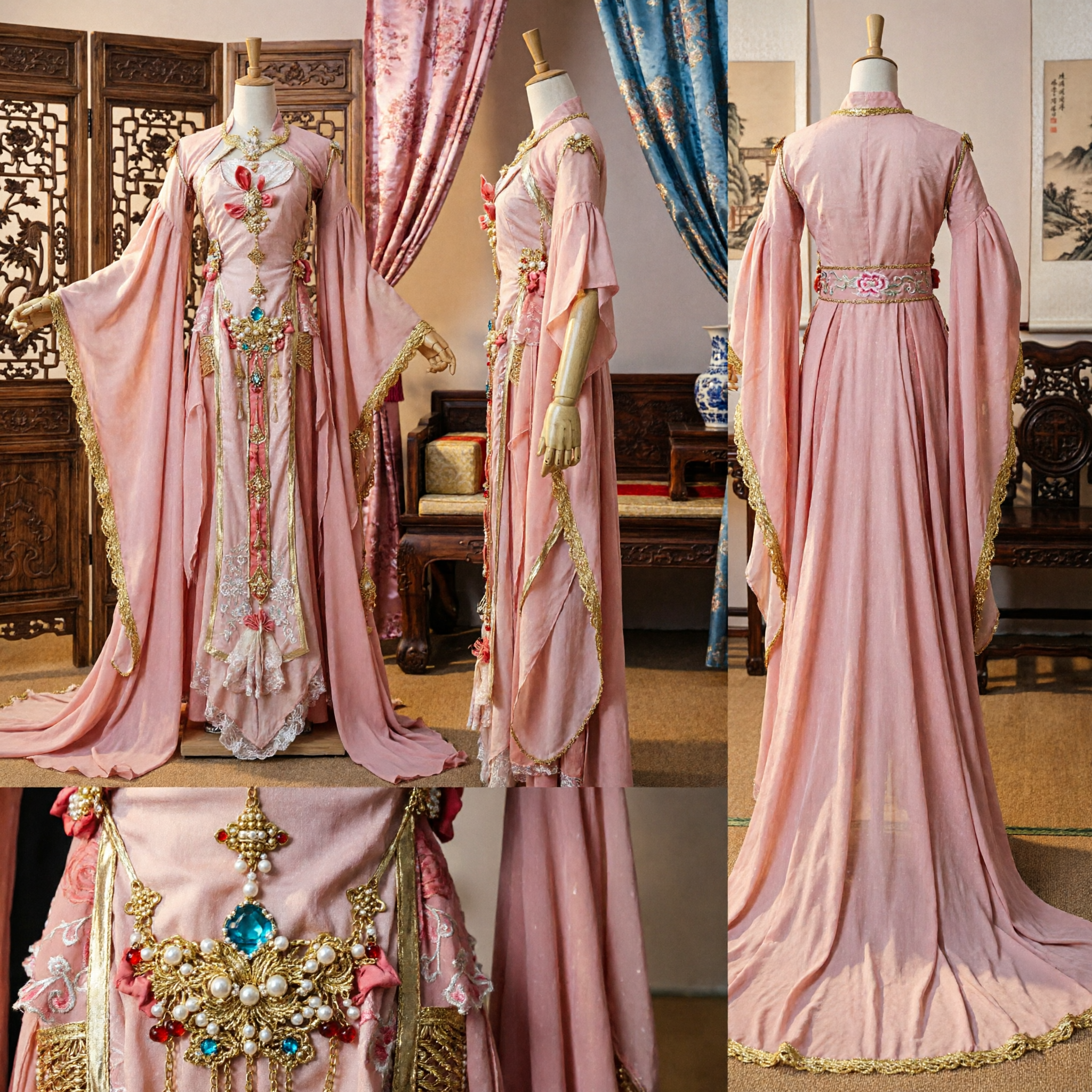 Vestito Tradizionale Cinese Hanfu Rosa Antico Costume da Principessa Fata Ricamato per Cosplay Donne - Asian Costume