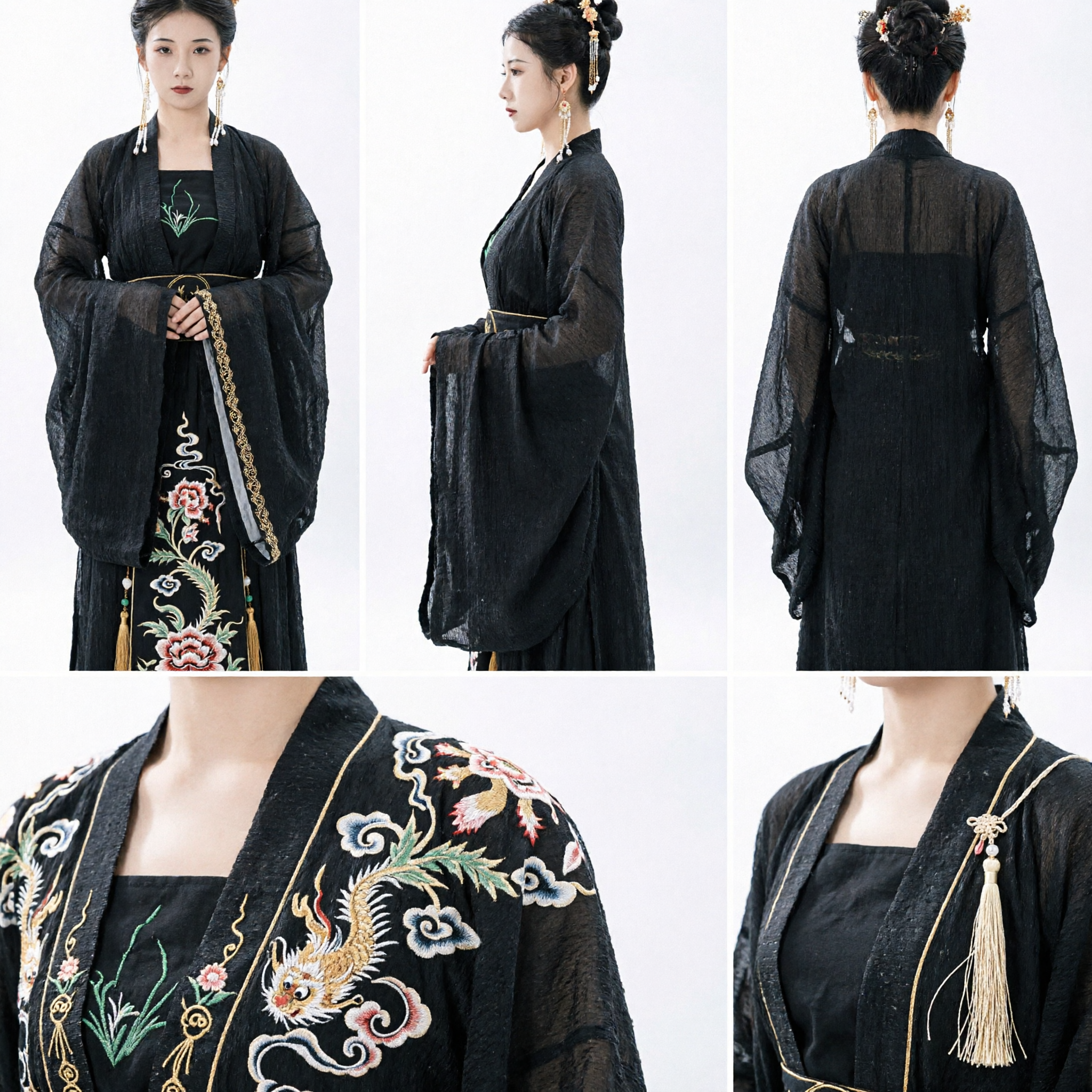 Traditionelles chinesisches schwarzes Wuxia-Schwertkämpferin-Schleierumhang Hanfu-Kostüm für Frauen antikes Drama-Cosplay - Asian Costume