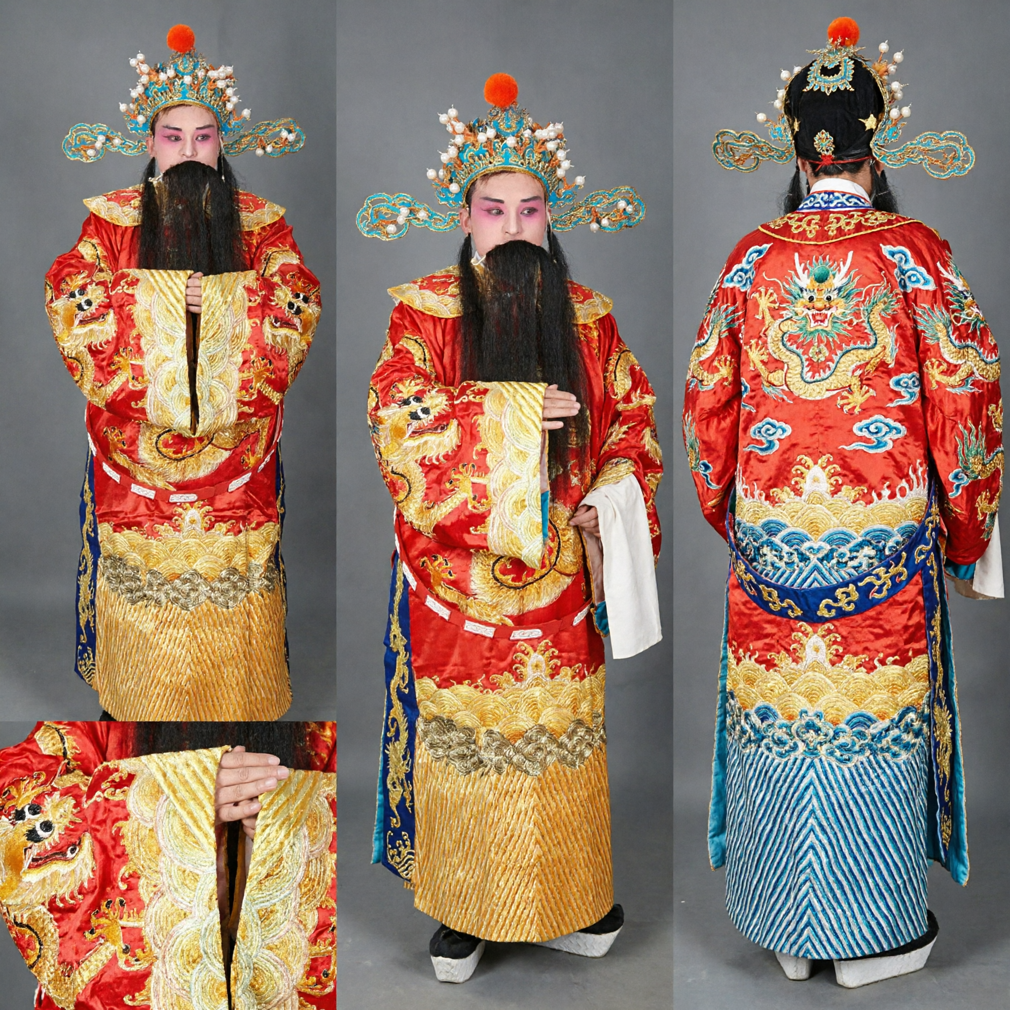 Costume Traditionnel de l'Opéra de Pékin Rouge à Dragon Robe Impériale pour Homme pour Spectacles sur Scène - Asian Costume