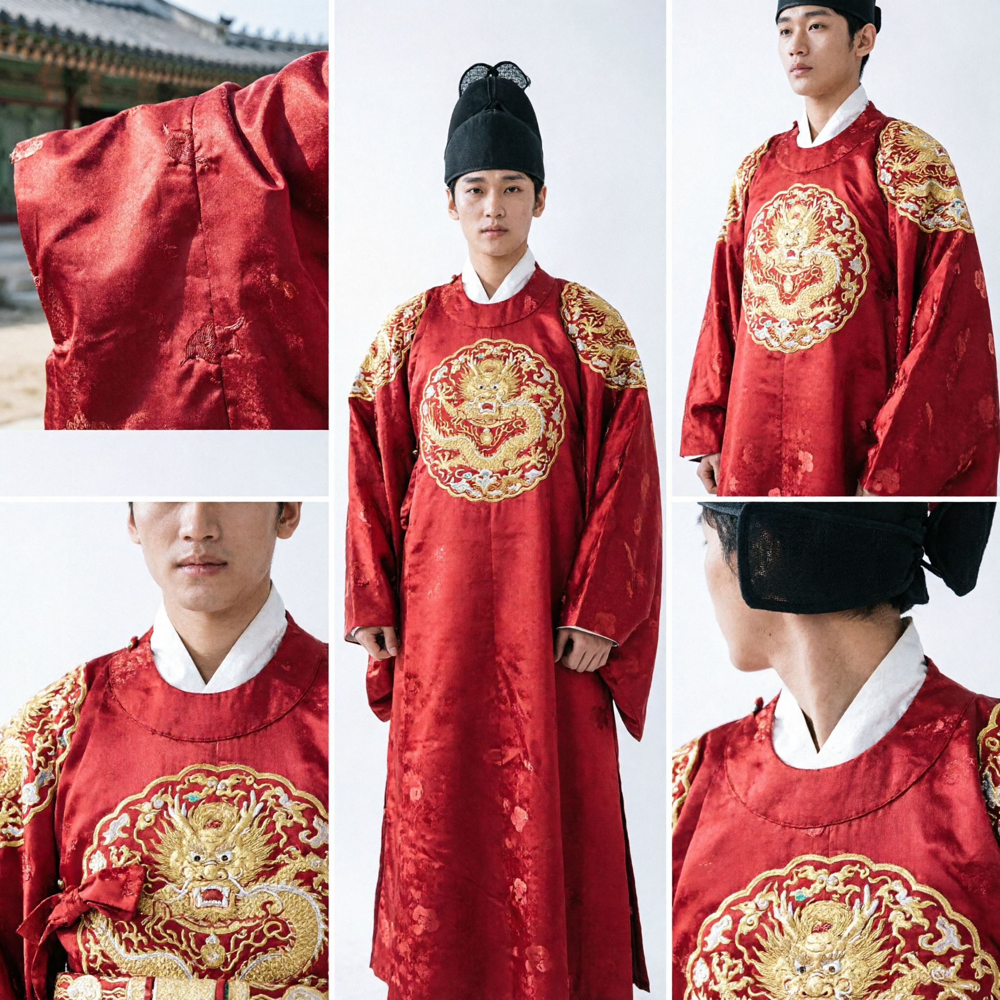 Men's Royal Korean King Hanbok Red Dragon Robe Gonryongpo Costume for Historical Cosplay Events - Asian Costume