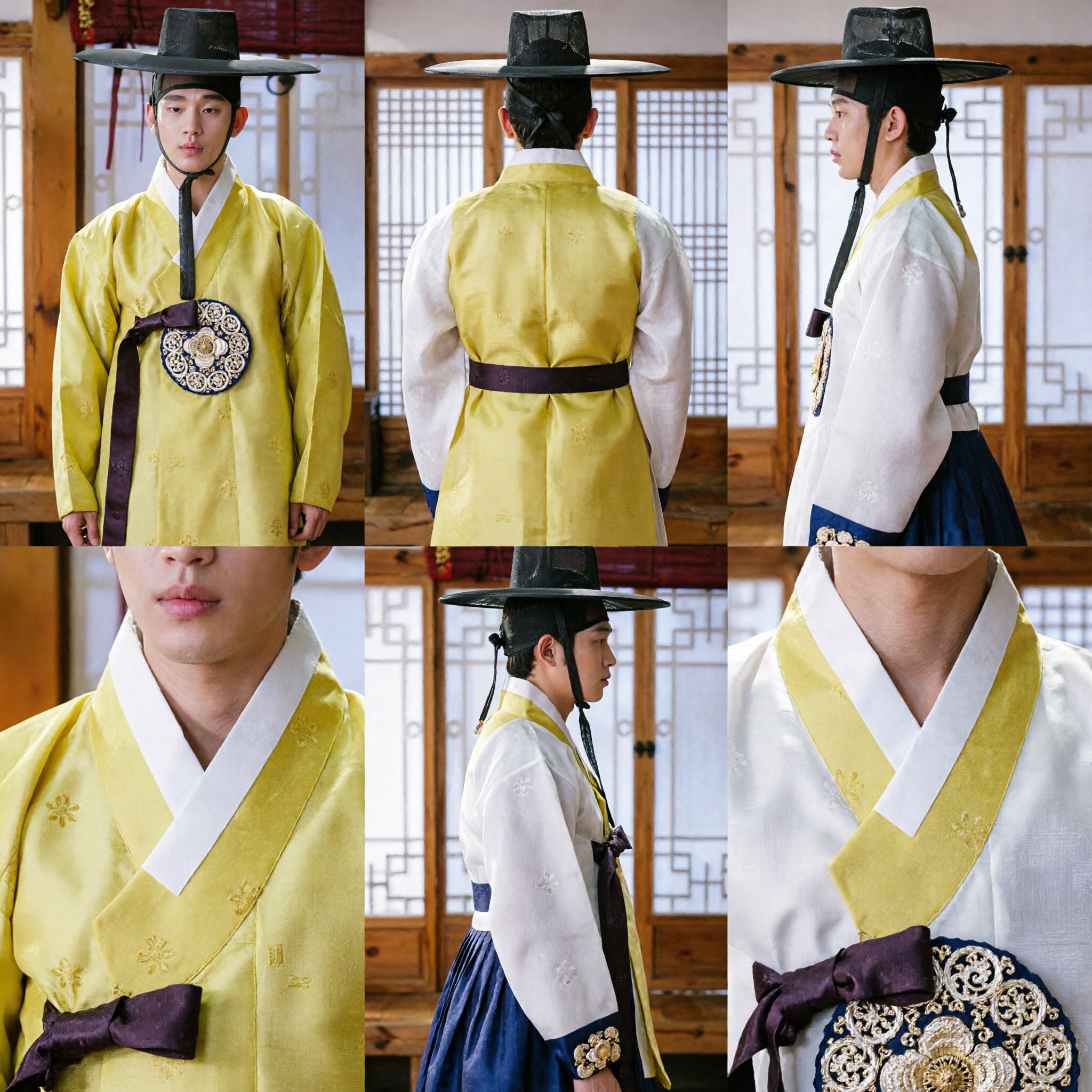 Męski tradycyjny koreański Hanbok króla z czarnym kapeluszem Gat do historycznego cosplayu i dramatów - Asian Costume