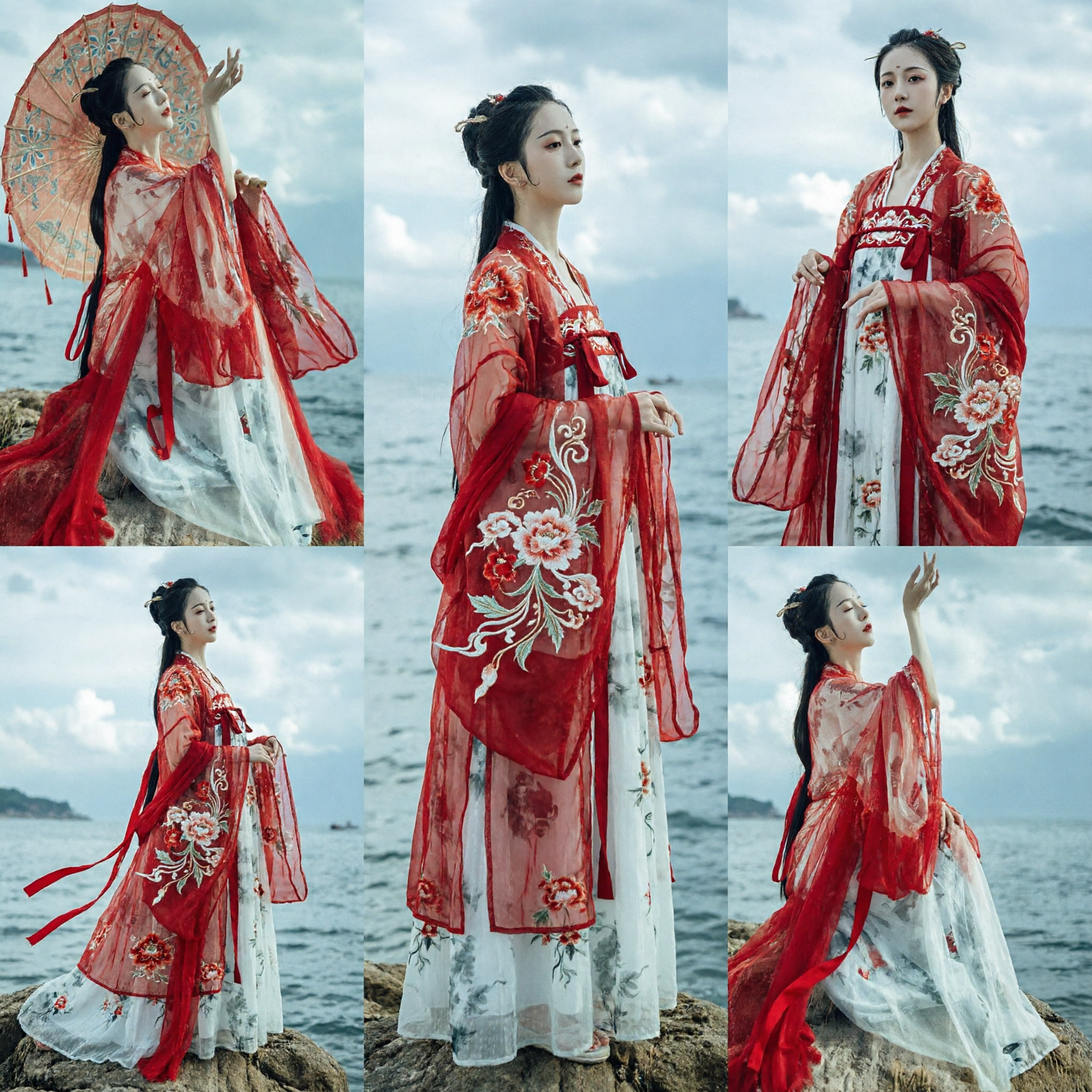 Elegante Abito Tradizionale Cinese Hanfu in Rosso e Bianco Stile Antica Dinastia Tang per Donne - Asian Costume