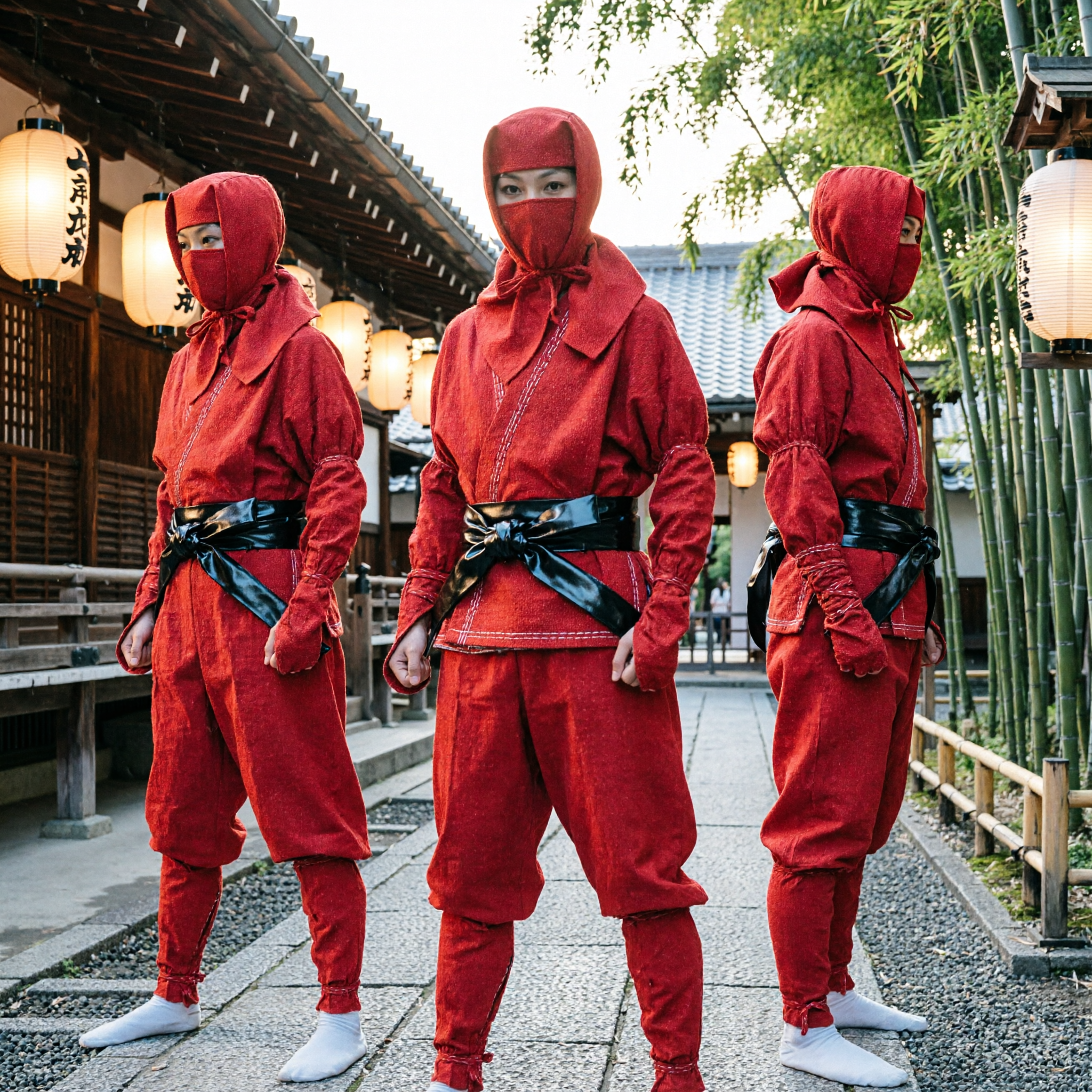 Traje Tradicional de Ninja Vermelho, Uniforme de Artes Marciais Japonês para Halloween e Cosplay para Adultos - Asian Costume