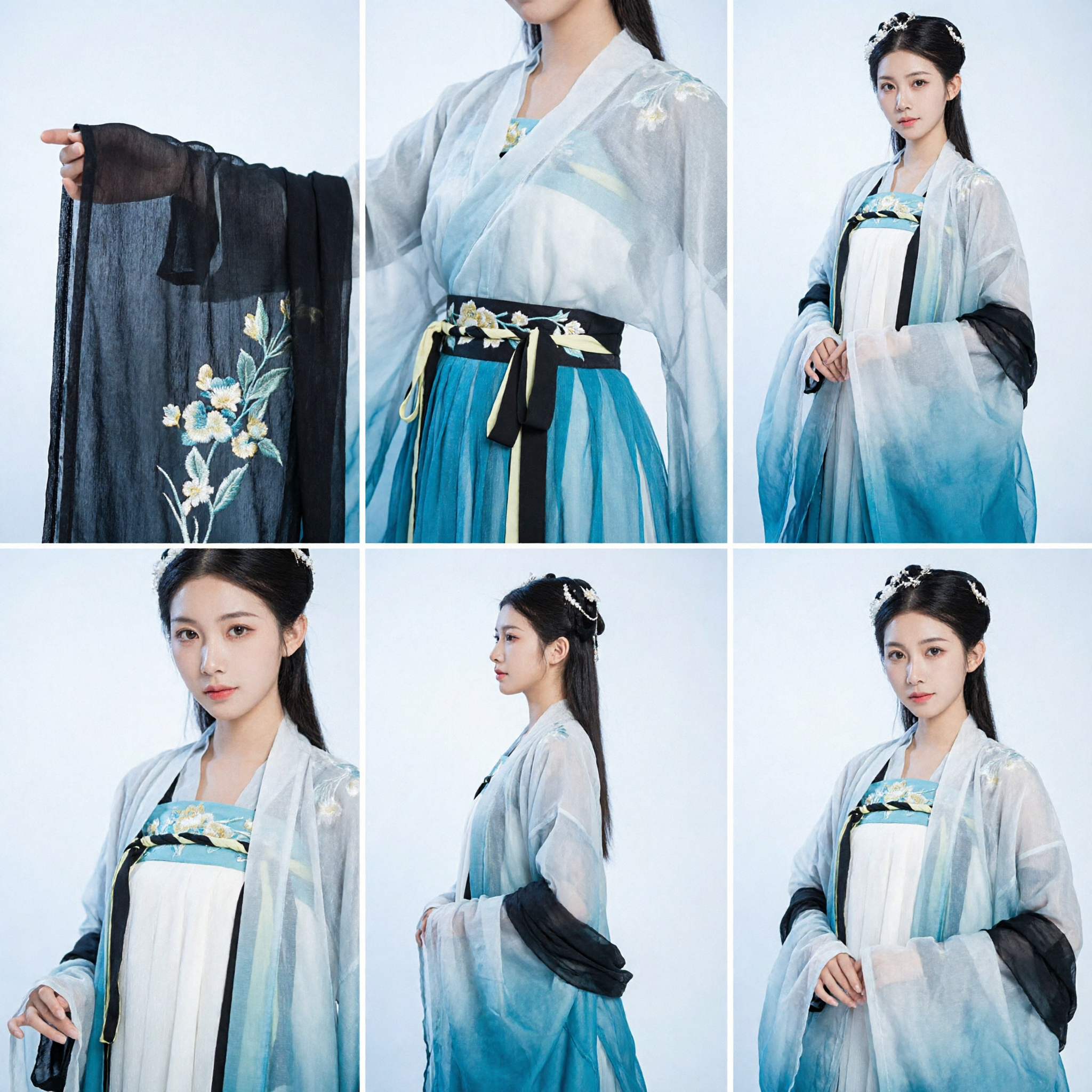 Traje Hanfu Chinês Tradicional em Gradiente Azul Elegante com Bordado de Garça para Cosplay Histórico Feminino - Asian Costume