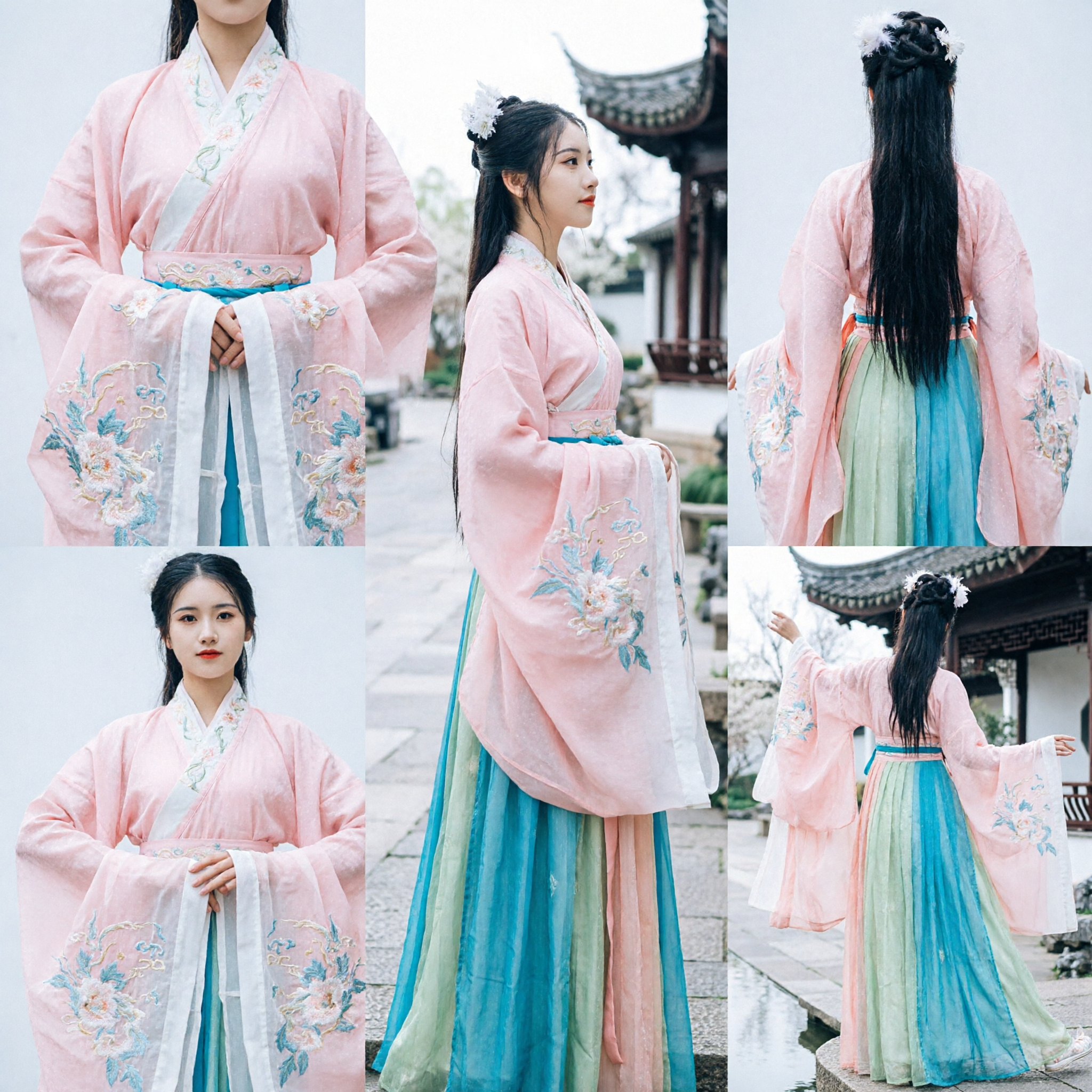 나비 소매와 그라데이션 스커트가 있는 우아한 전통 중국 한푸 핑크 요정 드레스 여성 공연복 - Asian Costume
