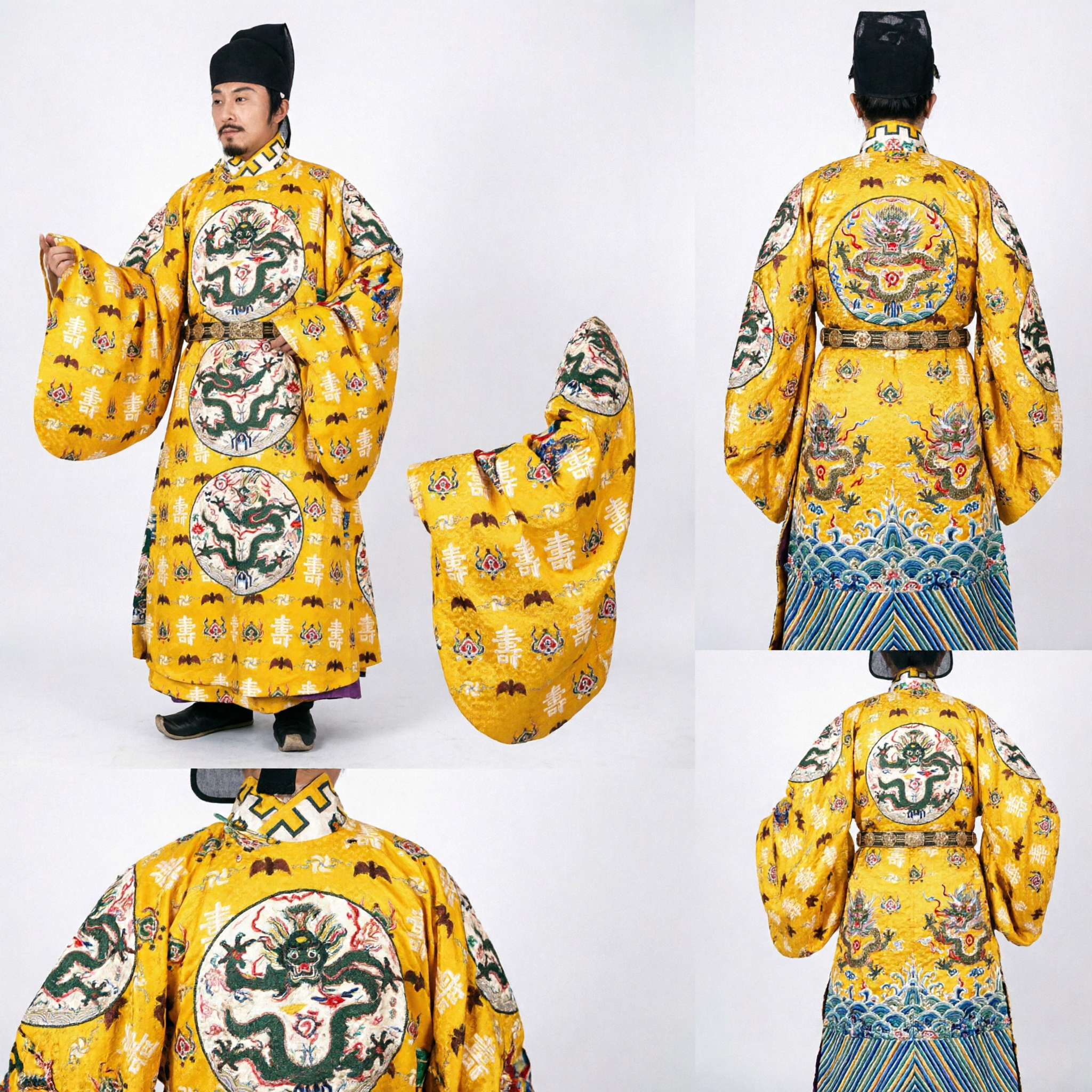 Robe do Dragão Imperial Amarelo Tradicional Chinês da Dinastia Ming, Hanfu para Homens para Performance - Asian Costume