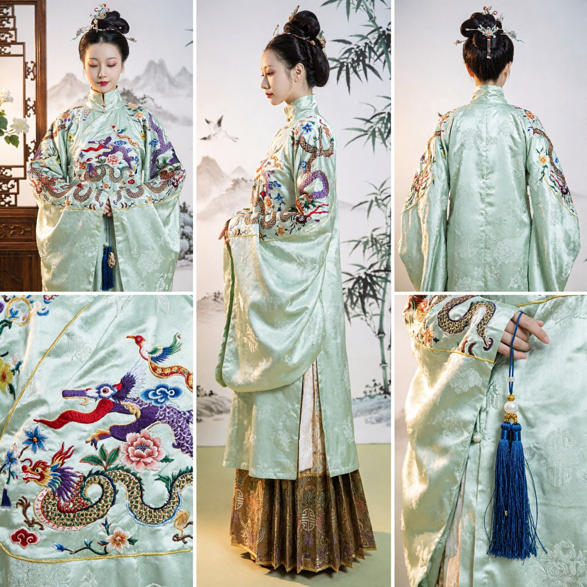 Chinesisches traditionelles Hanfu Ming-Dynastie grünes Drachenstickerei-Antikkostüm-Set für Frauen-Cosplay - Asian Costume