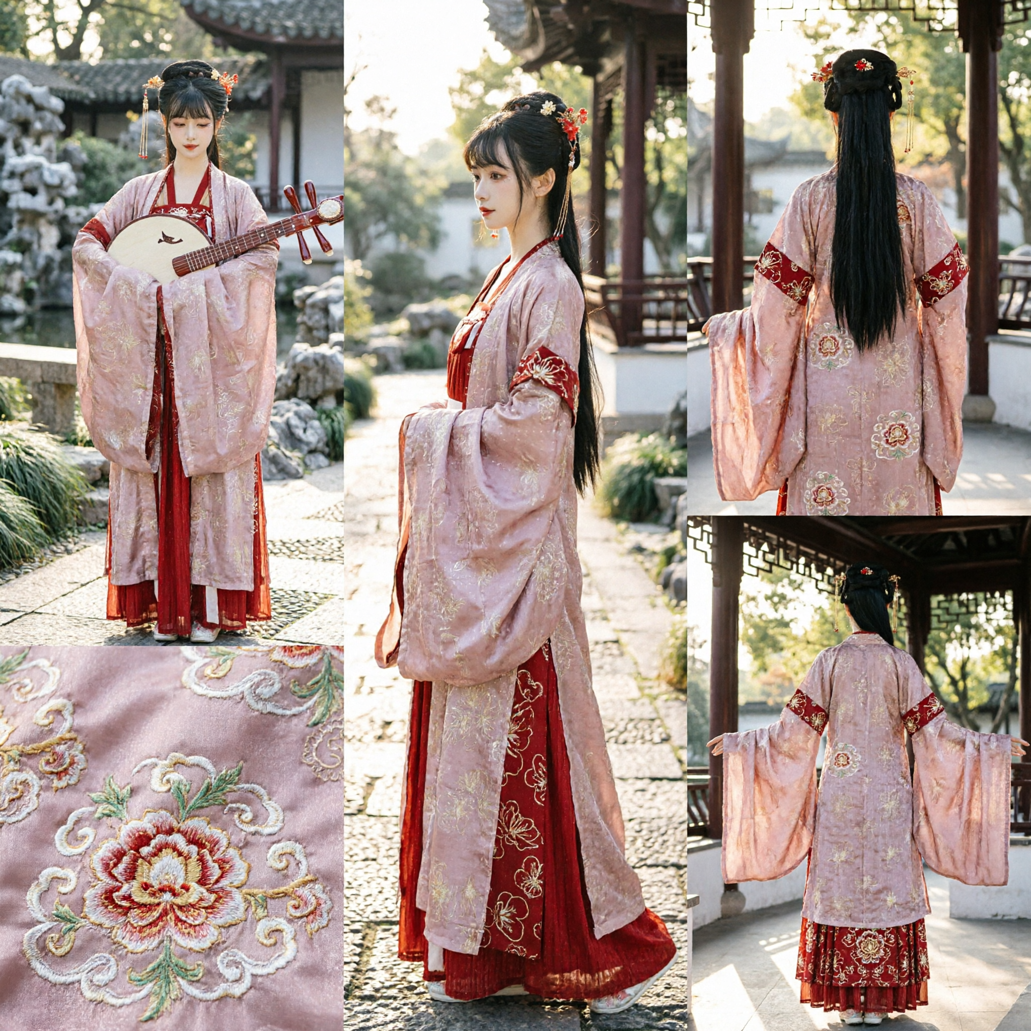 Traditioneel Chinees Tang-dynastie Hanfu-prinsessenkostuum rood en roze geborduurde oude kleding voor vrouwen - Asian Costume