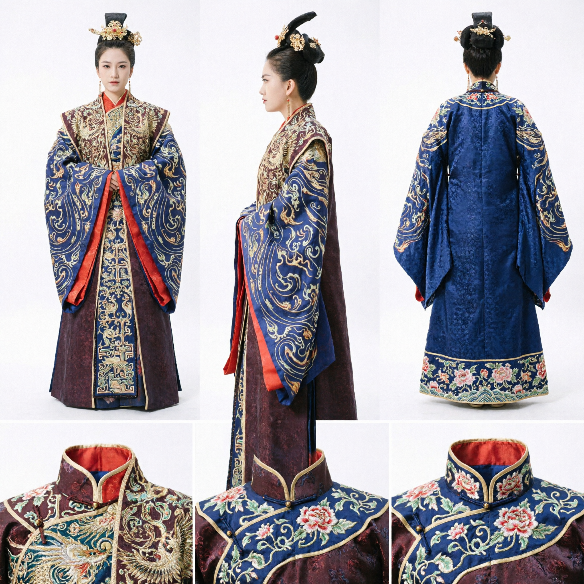 Traje Hanfu tradicional de emperatriz antigua china, vestido de palacio azul con bordado dorado, atuendo histórico de cosplay para mujeres - Asian Costume