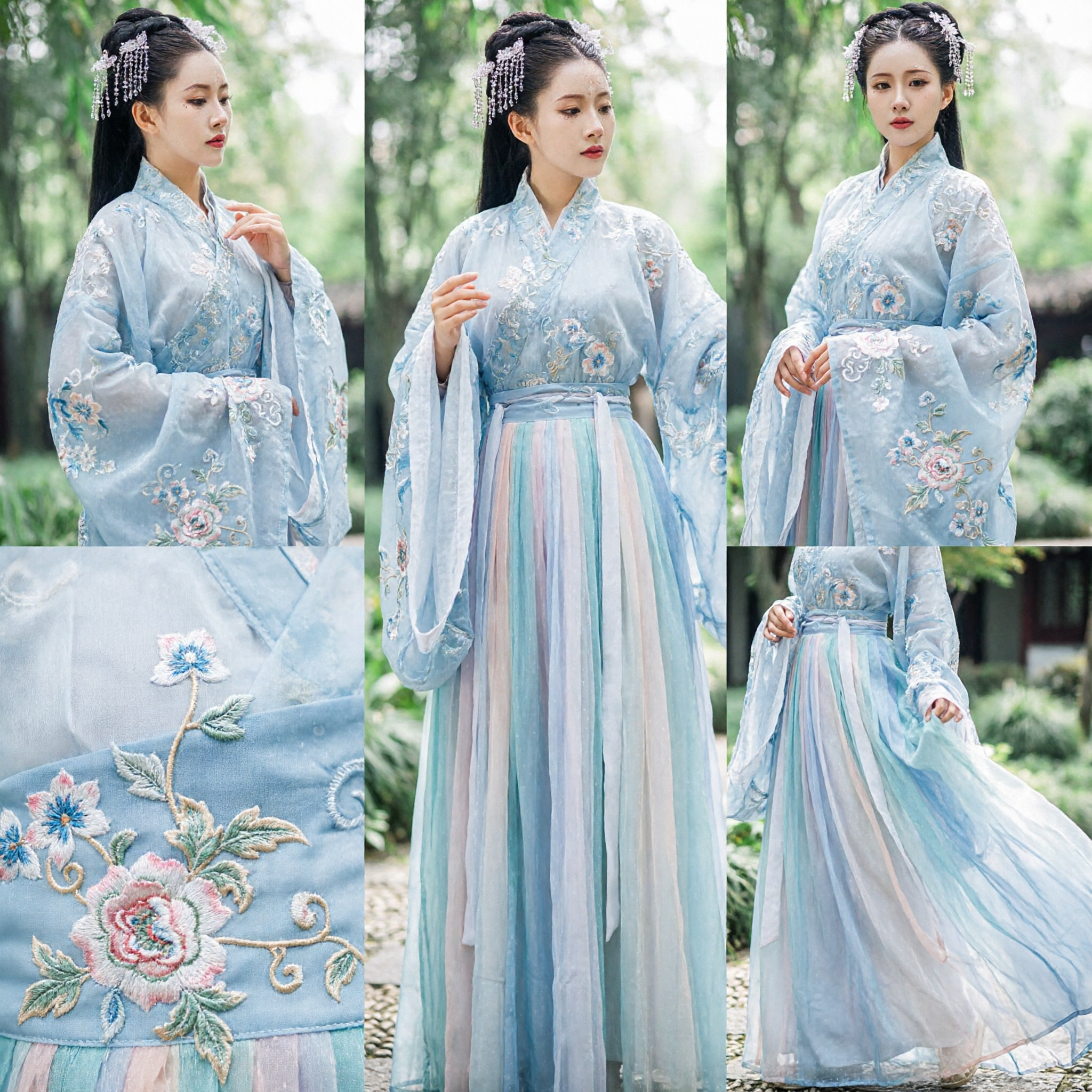 Costume antico Hanfu tradizionale cinese con ricami blu, abito da fata per donne, cosplay fotografico - Asian Costume