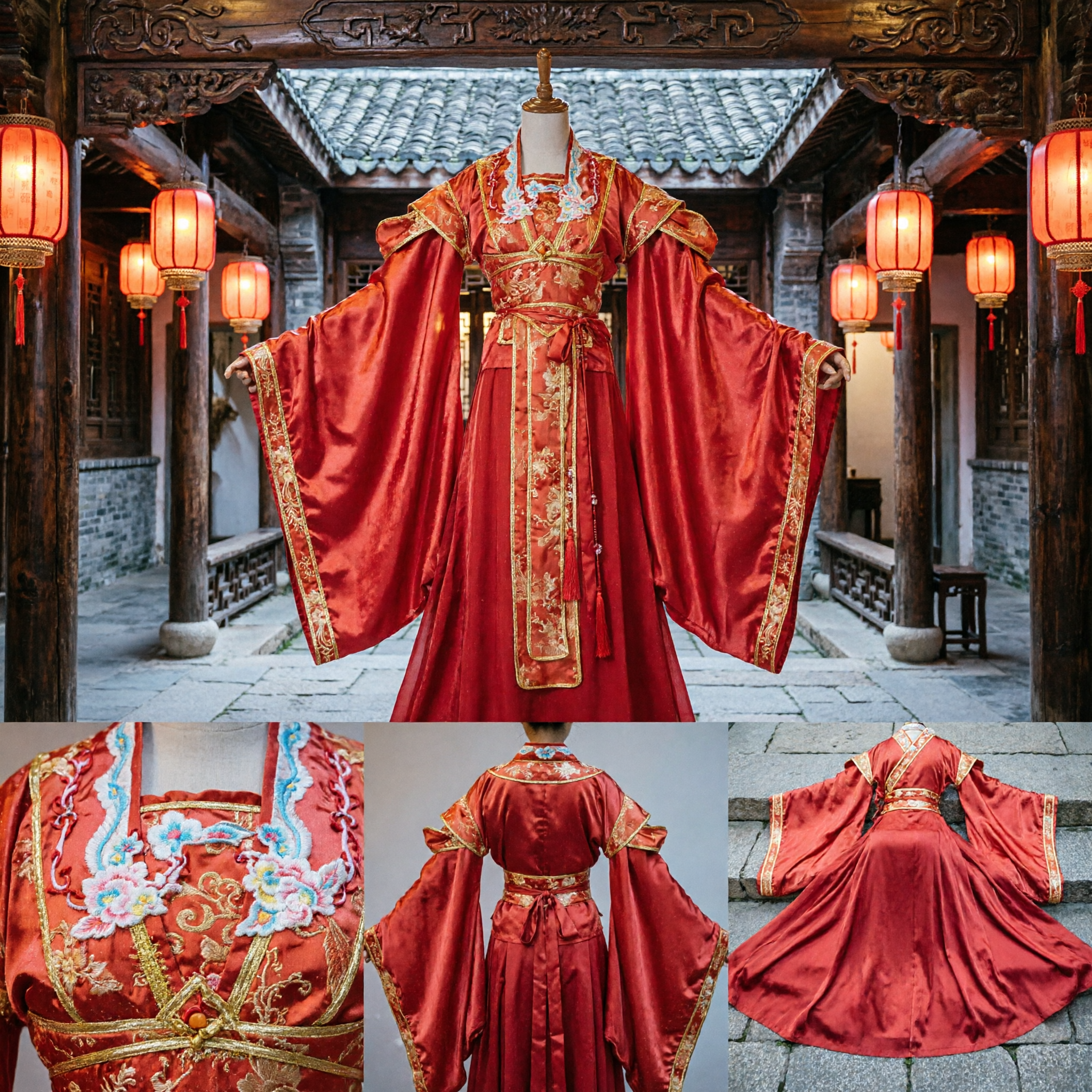 전통 중국 빨간색 한푸 고대 공주 드레스 웨딩 의상 여성 무대 공연 코스프레 - Asian Costume