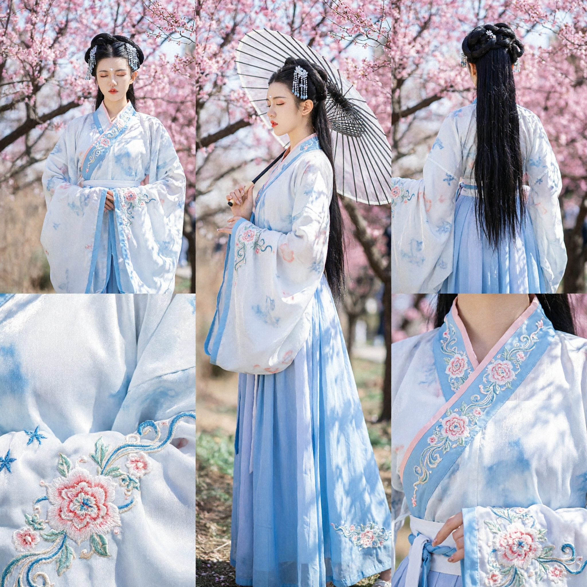 Hanfu em Gradiente Azul Elegante Vestido Tradicional Chinês Antigo para Mulheres Cosplay e Fotografia - Asian Costume