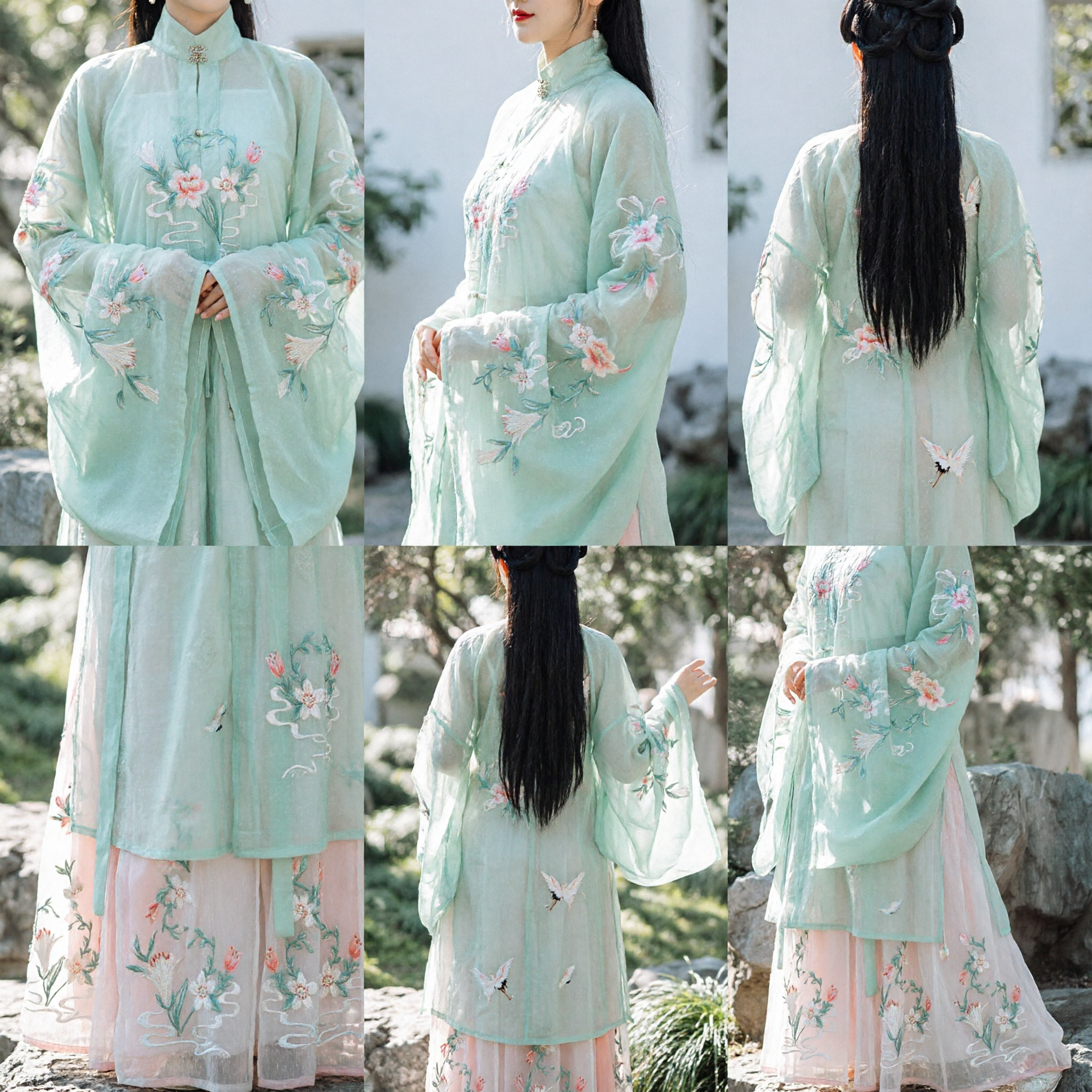 Traje de Fada Antigo Hanfu Tradicional Chinês Conjunto de Blusa Bordada Verde e Saia Rosa para Mulheres - Asian Costume