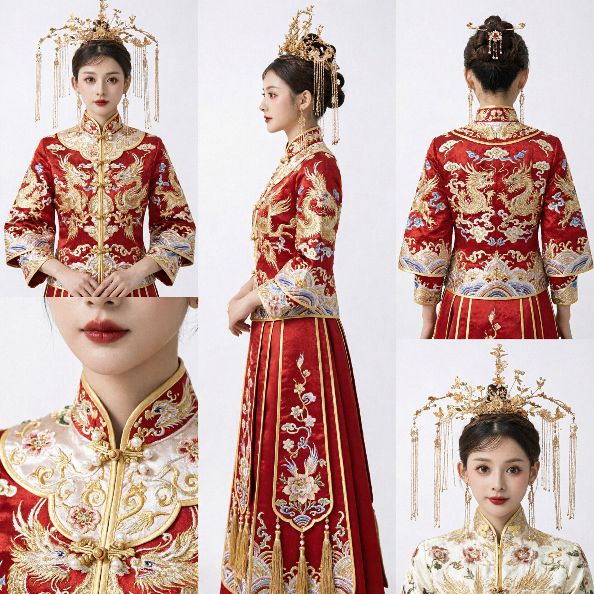 Exquise Chinese traditionele trouwerij gouden feniks kroon haarspeld voor bruid Hanfu-kostuum antieke stijl hoofdtooi - Asian Costume