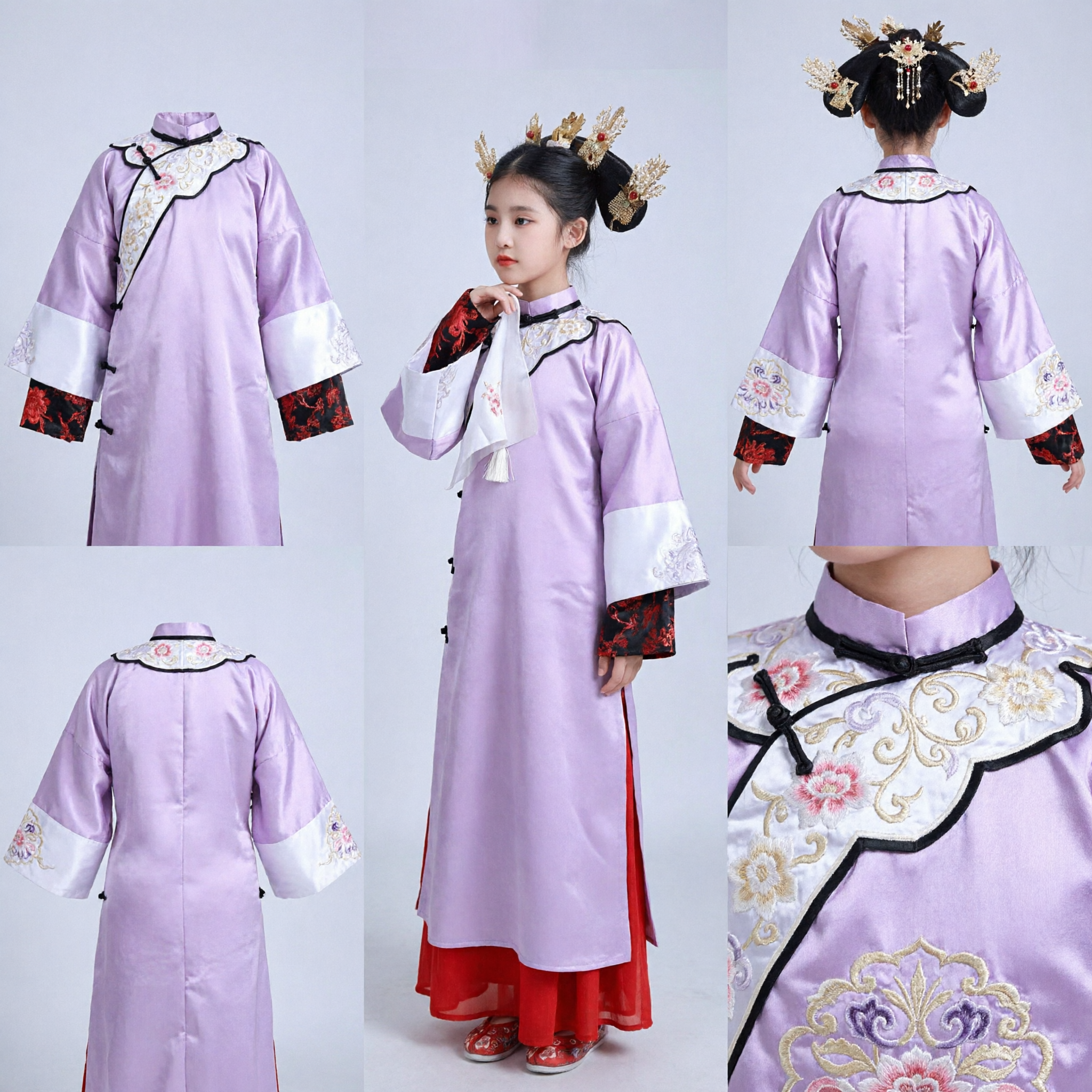 Traditionelles chinesisches Qing-Dynastie-Prinzessinnenkostüm, violettes besticktes Gewand, antikes Palastkleid für Mädchen/Kinder - Asian Costume