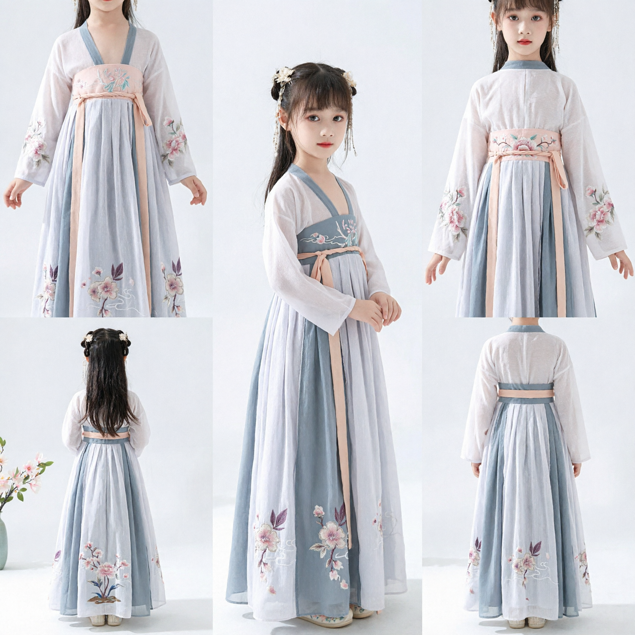 Vestido Hanfu Tradicional Chinês Infantil para Meninas Traje de Fada Antigo com Bordado Floral para Performance - Asian Costume